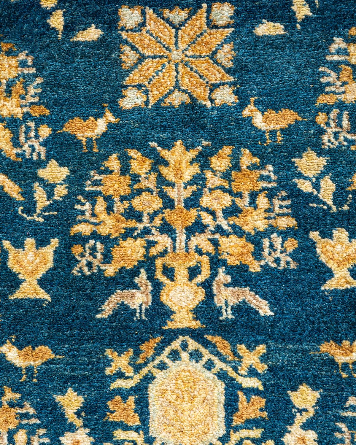 Pakistani One of a Kind Hand Knotted Traditional Oriental Mogul Blue Area Rug For Sale