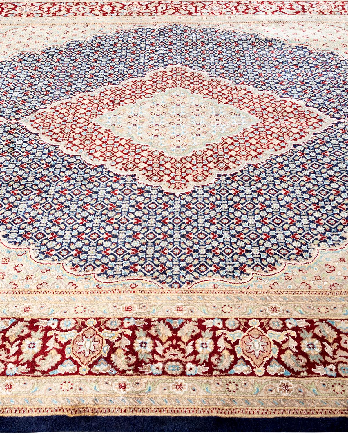 One of a Kind Hand Knotted Traditional Oriental Mogul Blue Area Rug In New Condition For Sale In Norwalk, CT