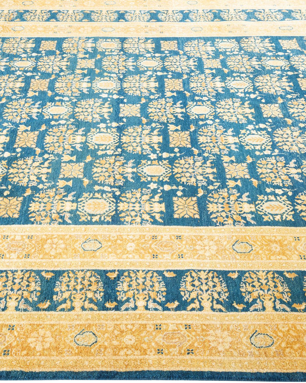 One of a Kind Hand Knotted Traditional Oriental Mogul Blue Area Rug In New Condition For Sale In Norwalk, CT