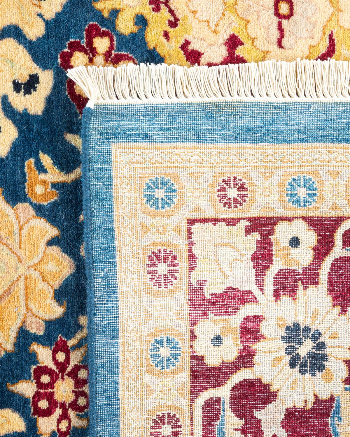Contemporary One of a Kind Hand Knotted Traditional Oriental Mogul Blue Area Rug For Sale