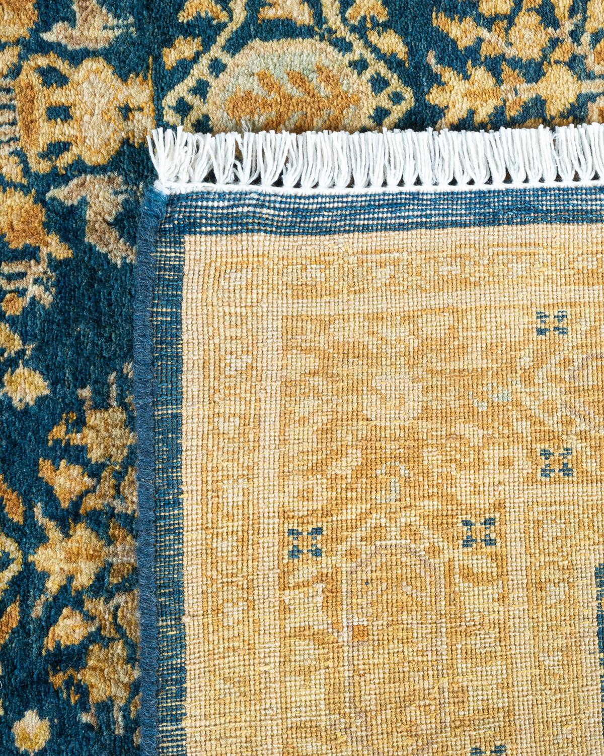 Contemporary One of a Kind Hand Knotted Traditional Oriental Mogul Blue Area Rug For Sale
