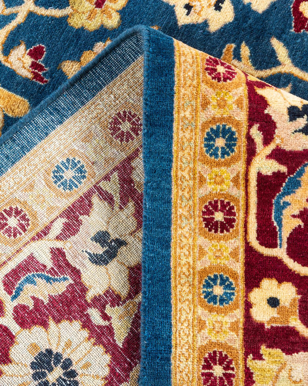 Wool One of a Kind Hand Knotted Traditional Oriental Mogul Blue Area Rug For Sale