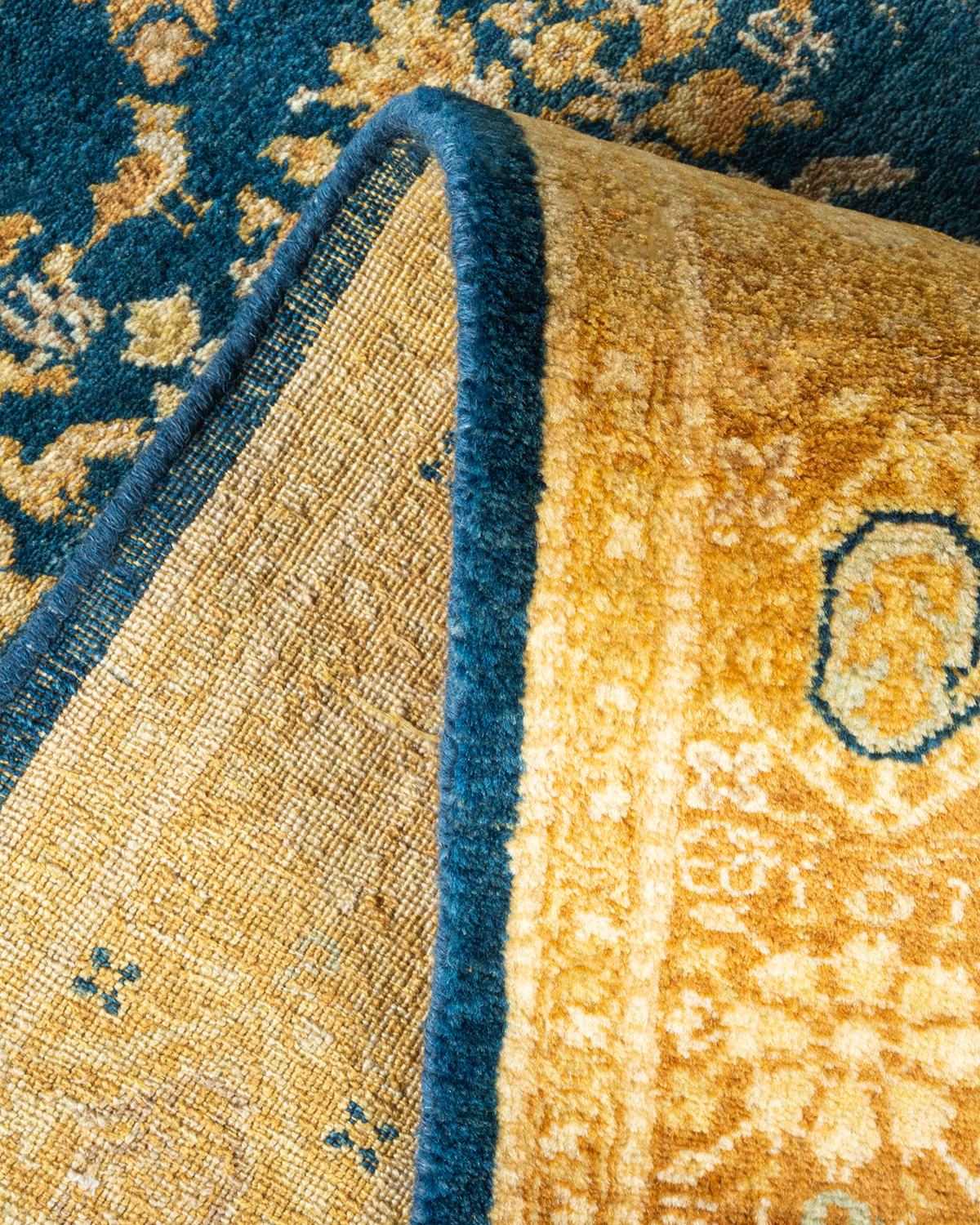 Wool One of a Kind Hand Knotted Traditional Oriental Mogul Blue Area Rug For Sale