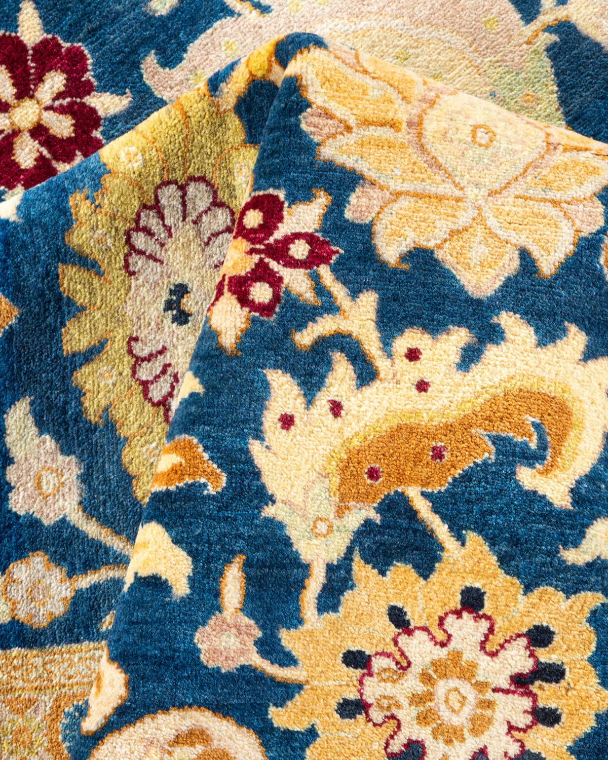One of a Kind Hand Knotted Traditional Oriental Mogul Blue Area Rug For Sale 1
