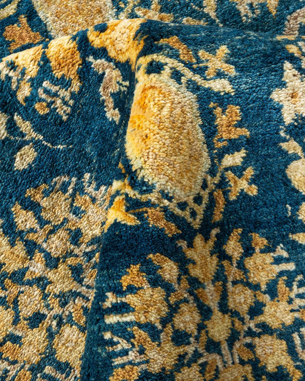 One of a Kind Hand Knotted Traditional Oriental Mogul Blue Area Rug For Sale 1