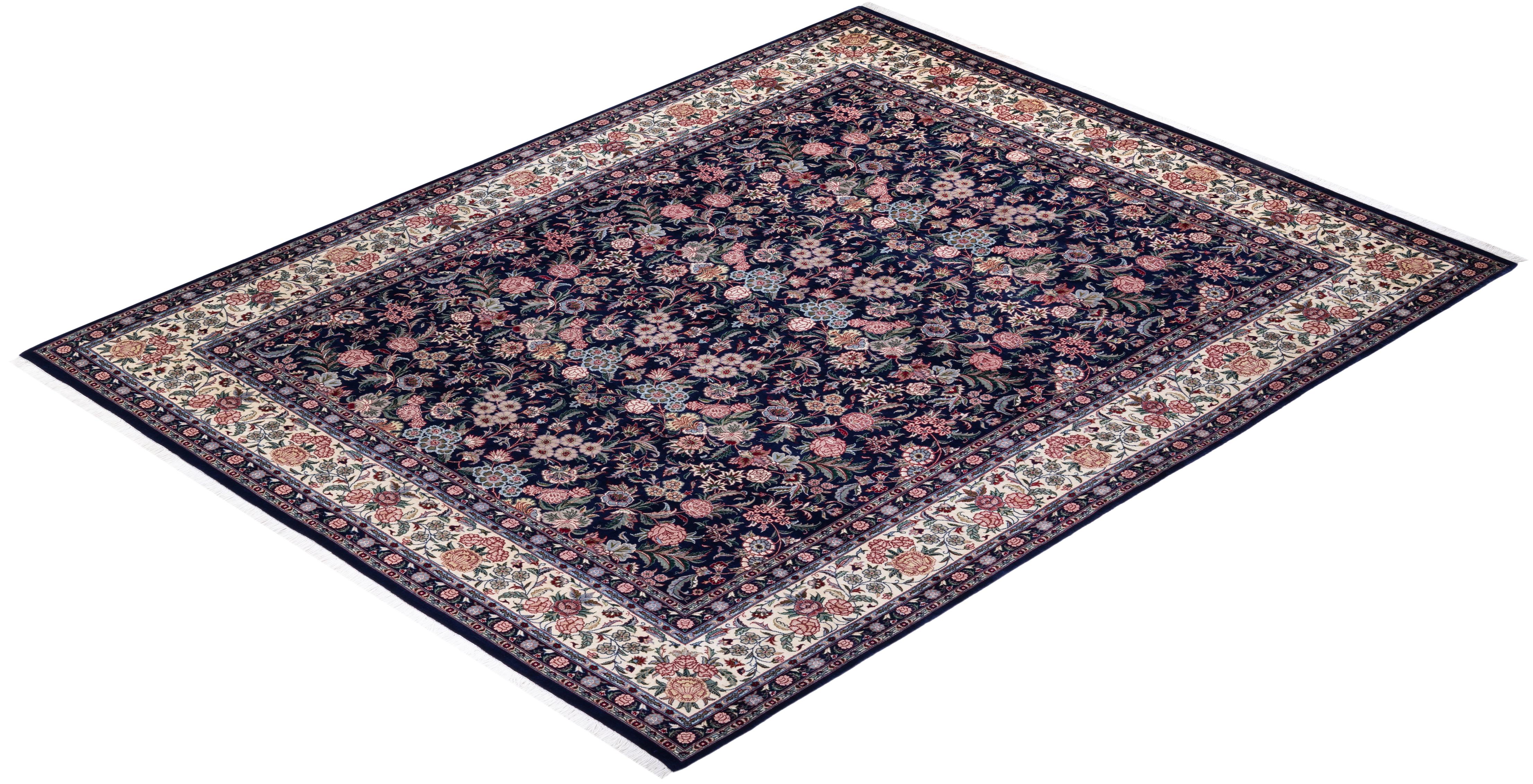 Einzigartiger handgeknpfter traditioneller orientalischer Mogul-Teppich in Blau im Angebot 2