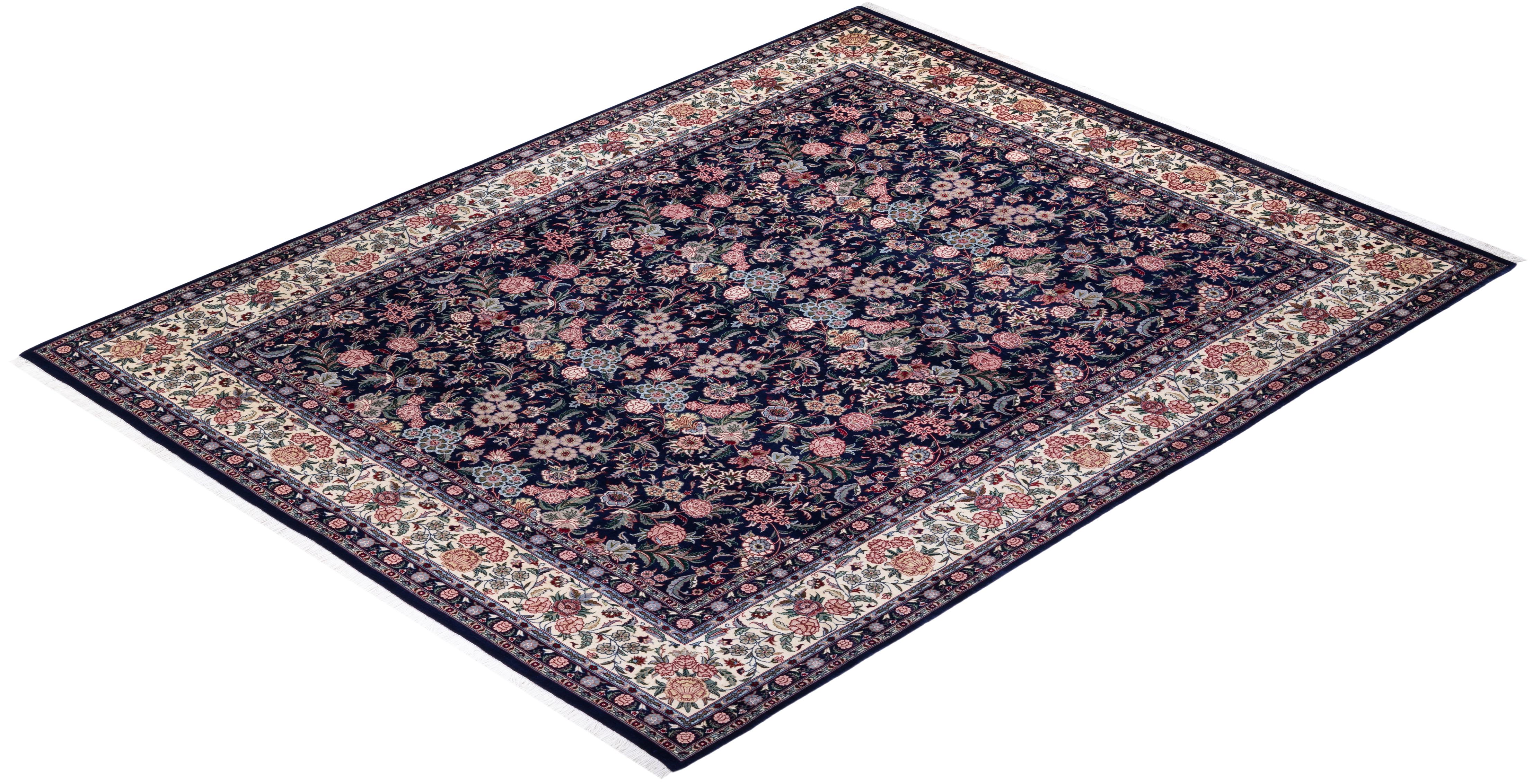 One of a Kind Hand Knotted Traditional Oriental Mogul Blue Area Rug  For Sale 2