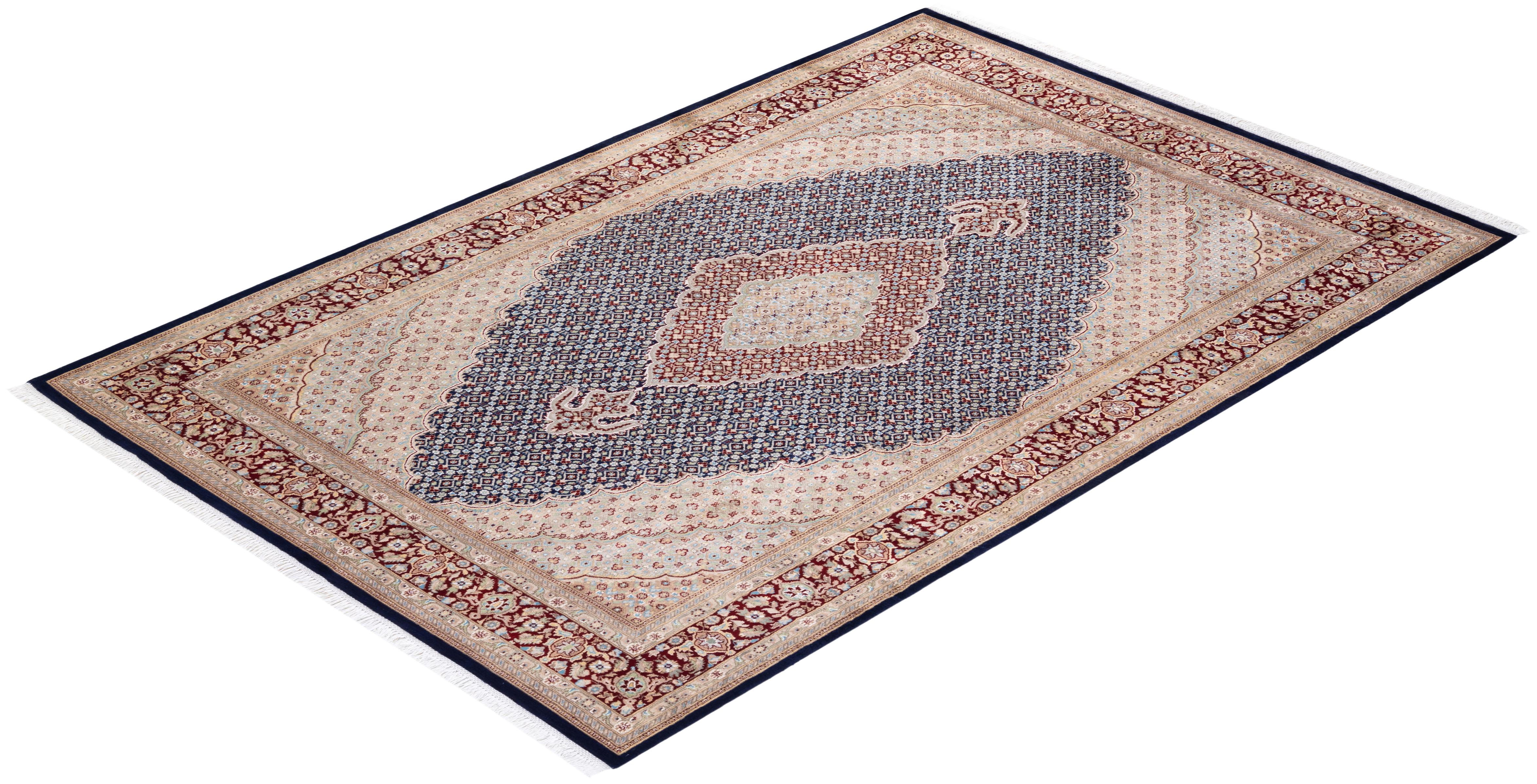 One of a Kind Hand Knotted Traditional Oriental Mogul Blue Area Rug For Sale 2