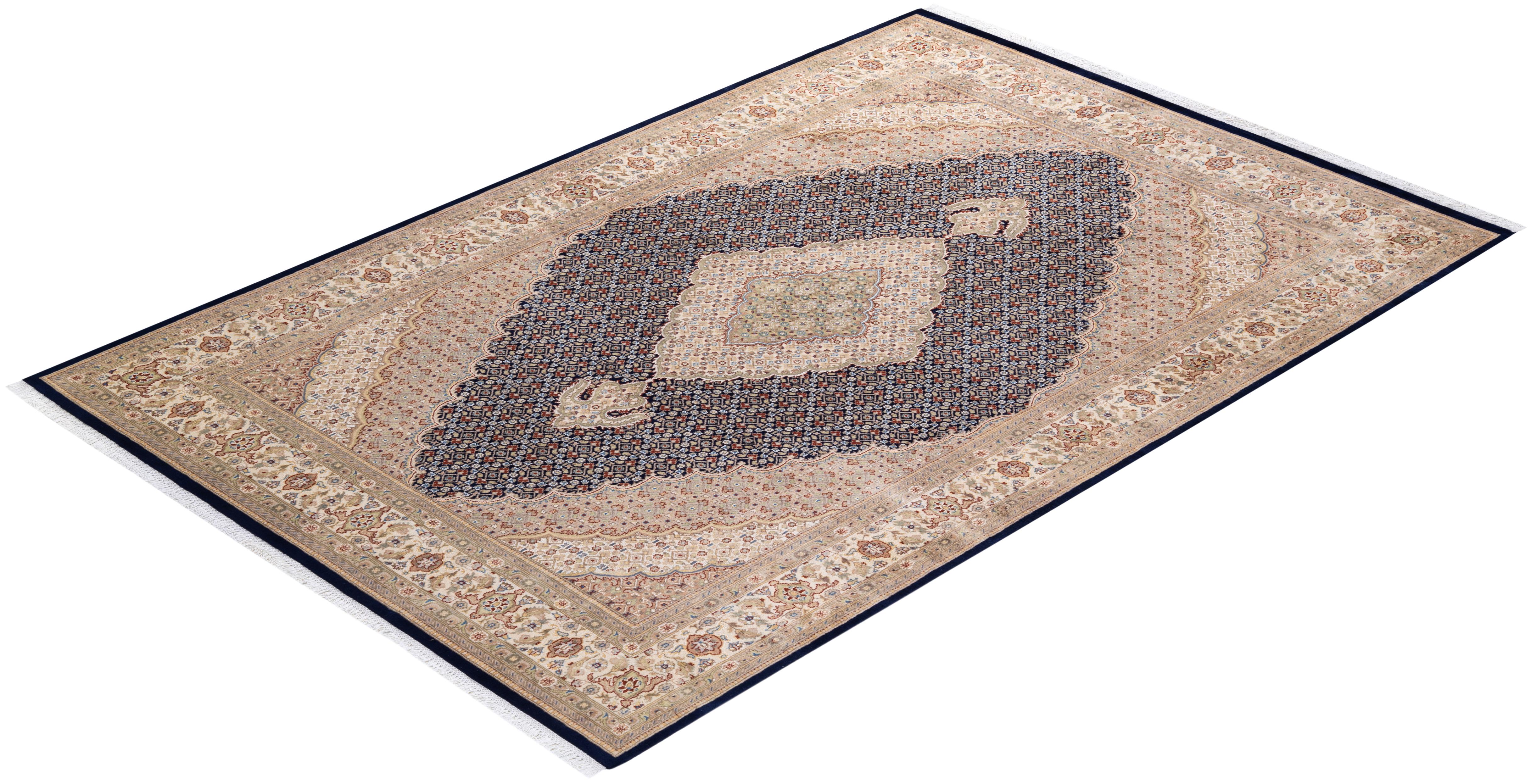One of a Kind Hand Knotted Traditional Oriental Mogul Blue Area Rug  For Sale 2