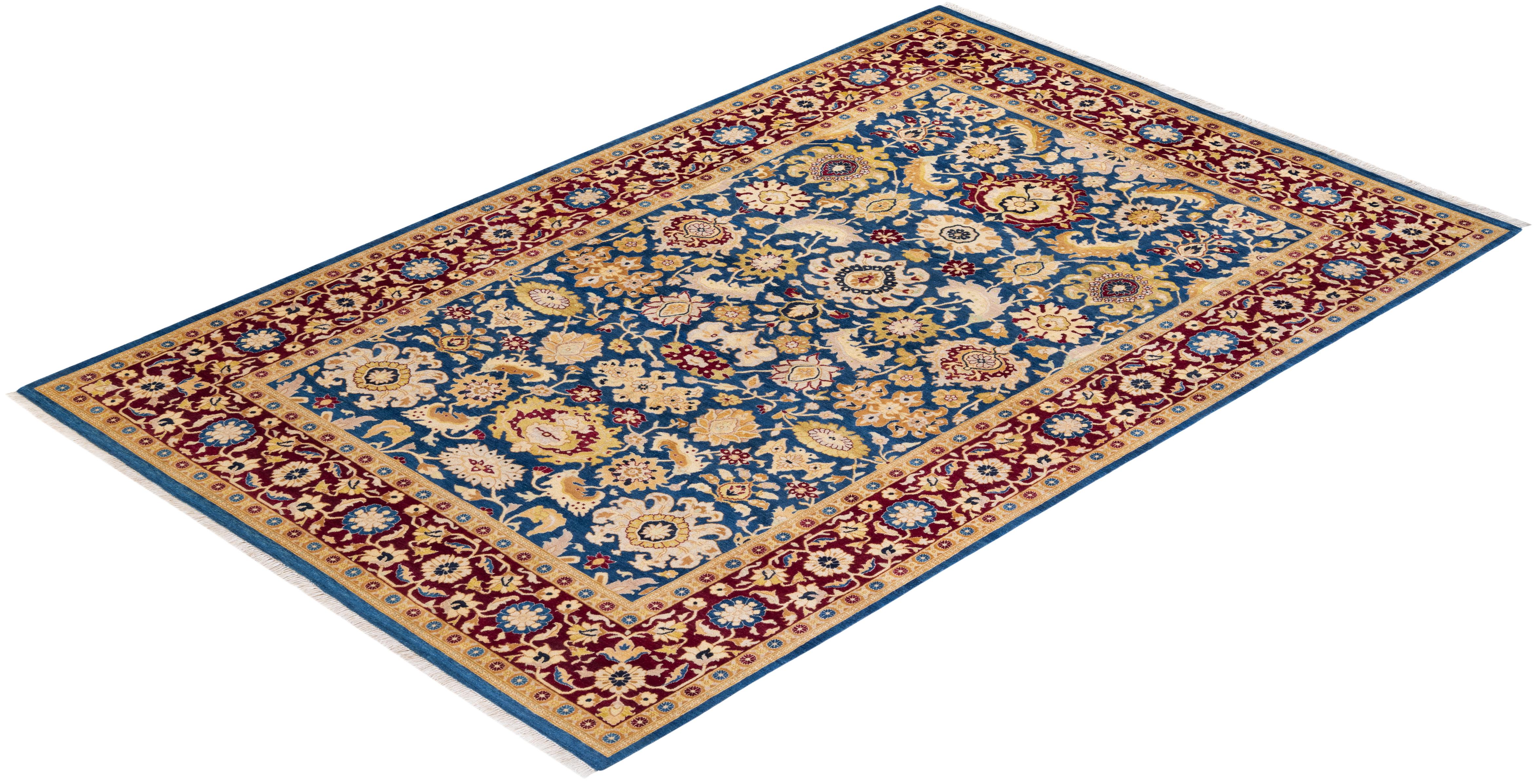 One of a Kind Hand Knotted Traditional Oriental Mogul Blue Area Rug For Sale 2