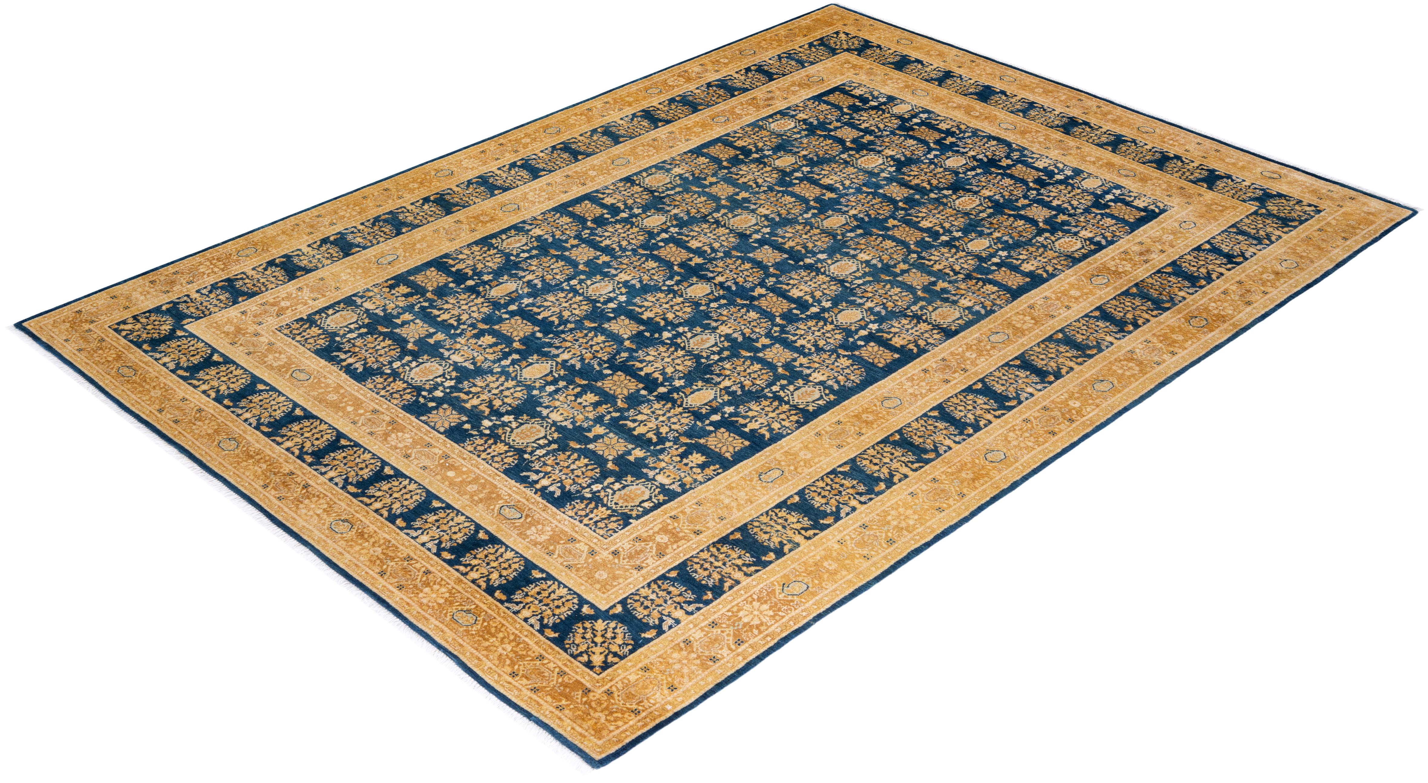 One of a Kind Hand Knotted Traditional Oriental Mogul Blue Area Rug For Sale 2
