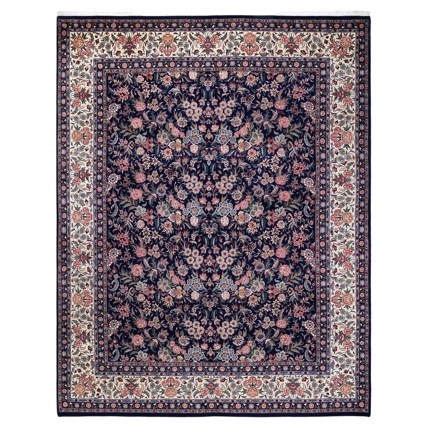 One of a Kind Hand Knotted Traditional Oriental Mogul Blue Area Rug  For Sale
