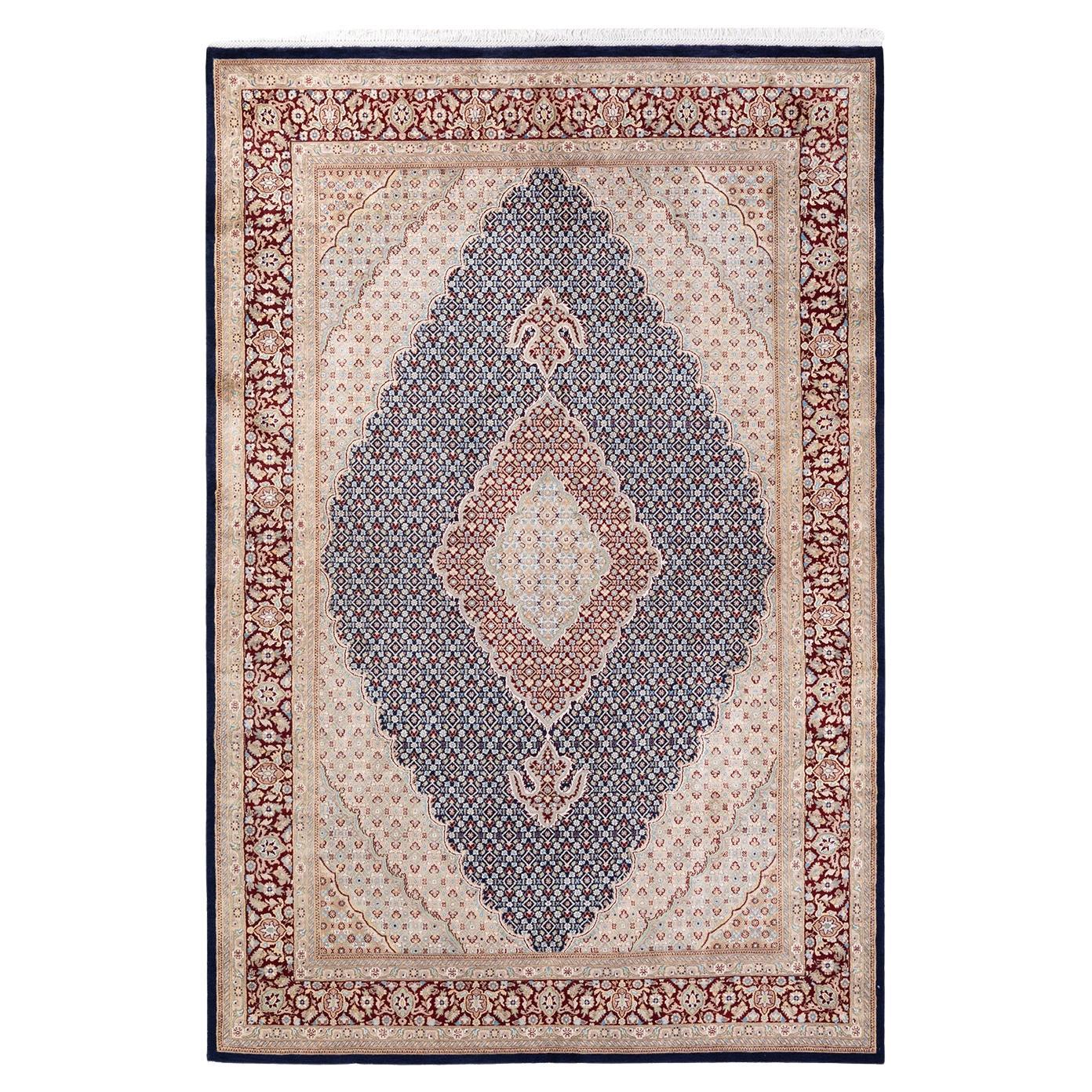 One of a Kind Hand Knotted Traditional Oriental Mogul Blue Area Rug For Sale