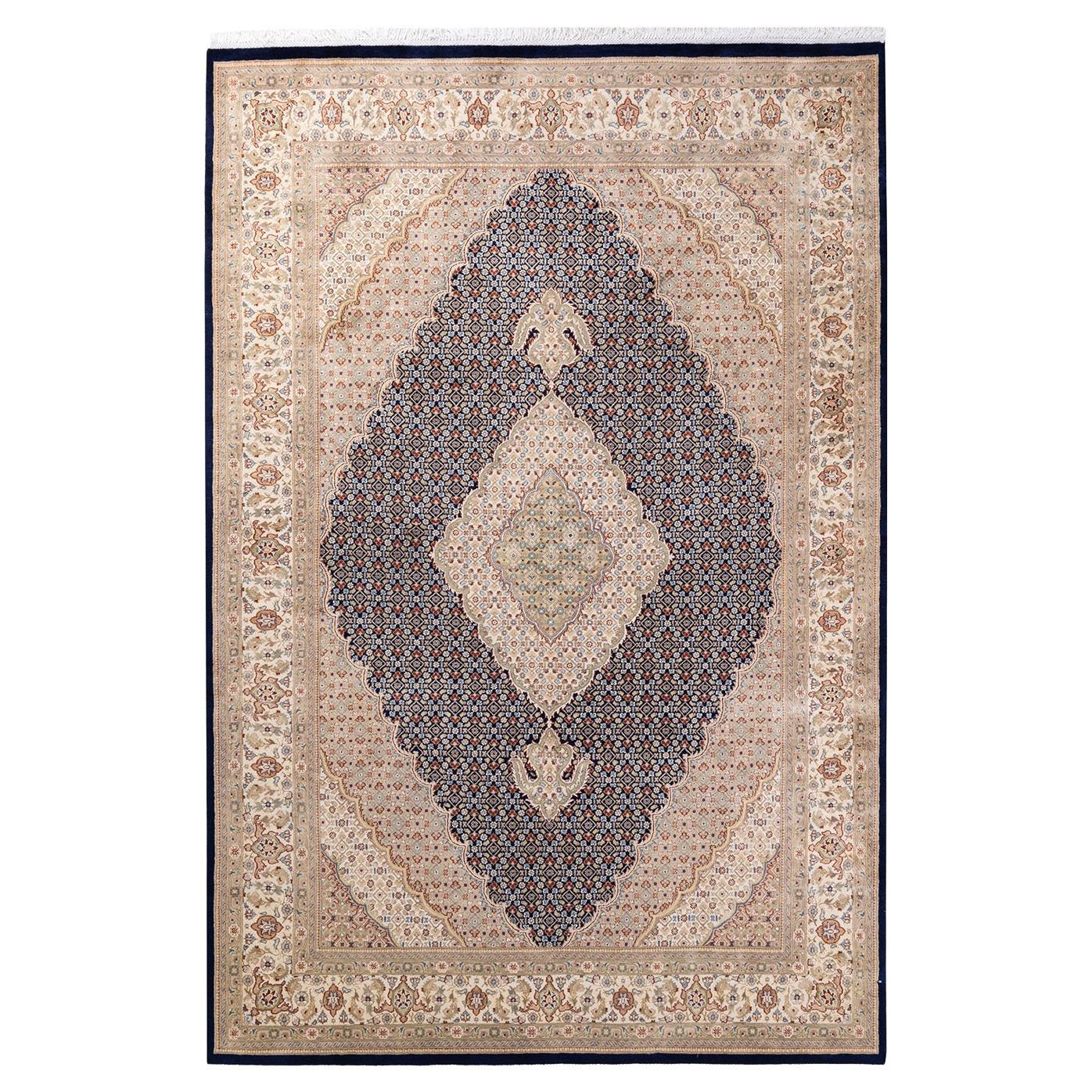 One of a Kind Hand Knotted Traditional Oriental Mogul Blue Area Rug  For Sale