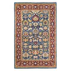 One of a Kind Hand Knotted Traditional Oriental Mogul Blue Area Rug