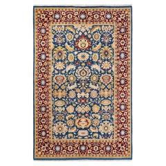 One of a Kind Hand Knotted Traditional Oriental Mogul Blue Area Rug