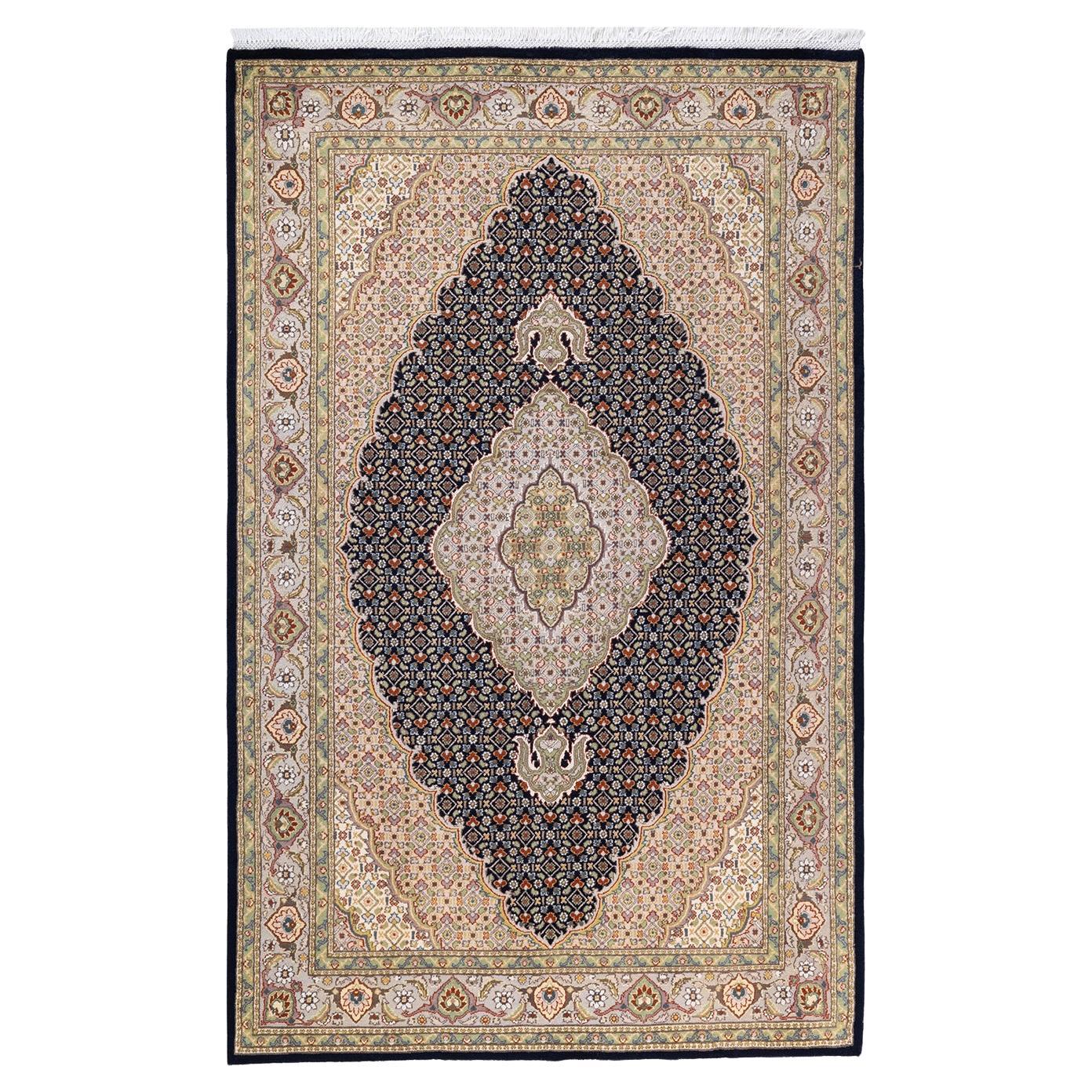 One of a Kind Hand Knotted Traditional Oriental Mogul Blue Area Rug