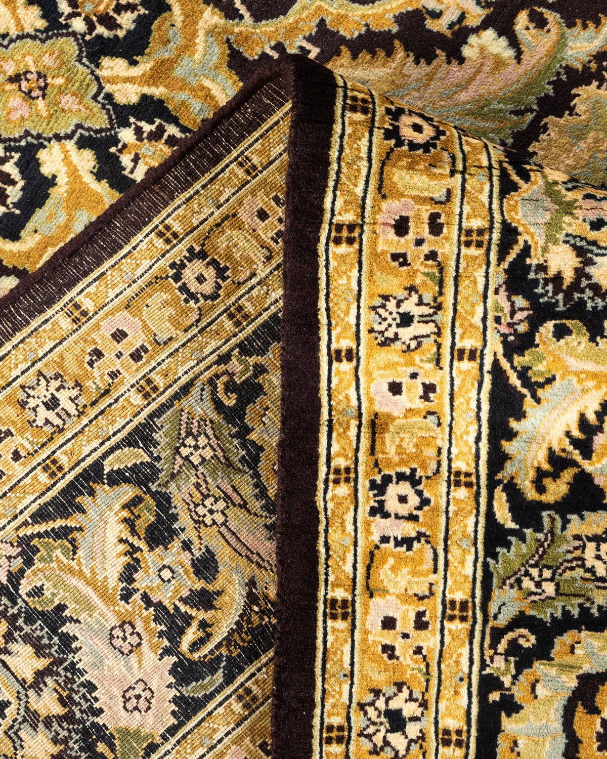 Handgeknüpfter, traditioneller, orientalischer Mogul-Teppich in Braun, Unikat (Wolle) im Angebot
