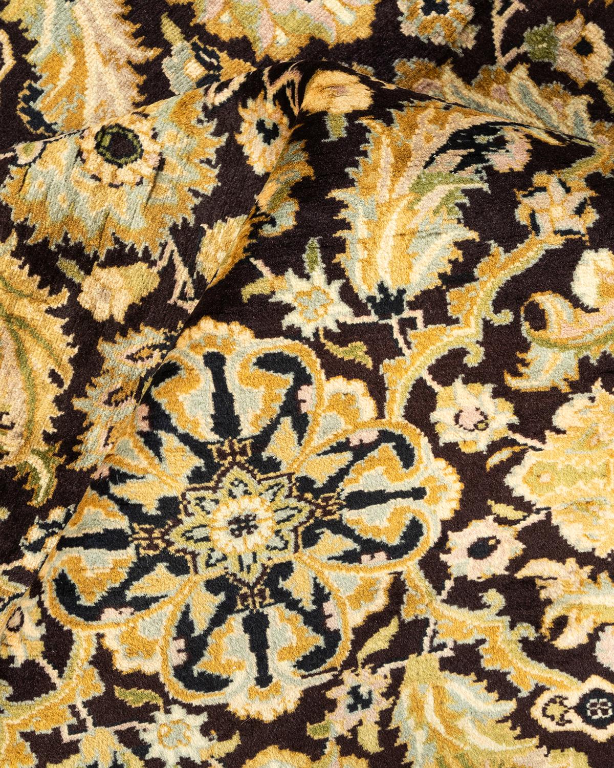 Handgeknüpfter, traditioneller, orientalischer Mogul-Teppich in Braun, Unikat im Angebot 1