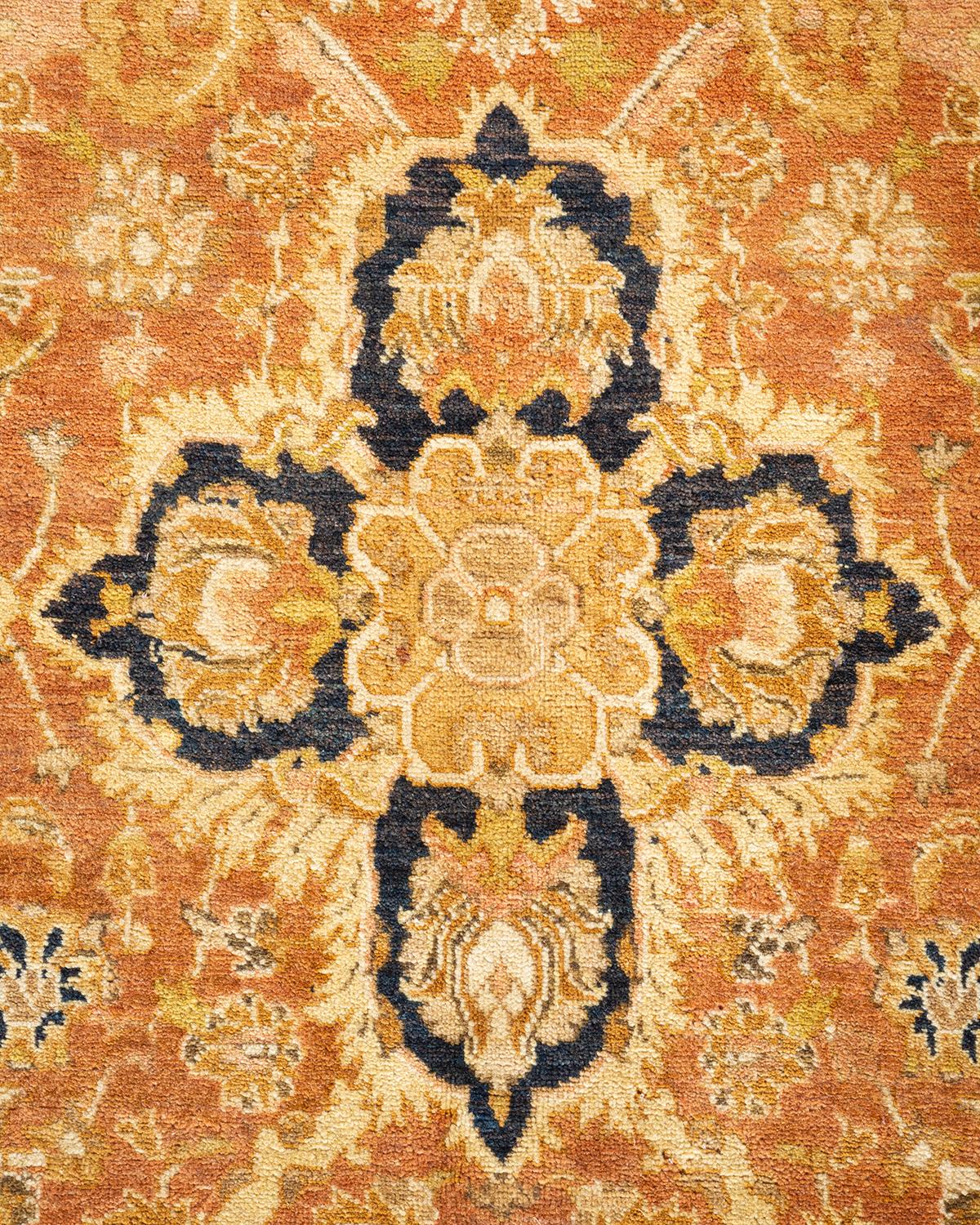 Pakistani One of a Kind Hand Knotted Traditional Oriental Mogul Brown Area Rug For Sale