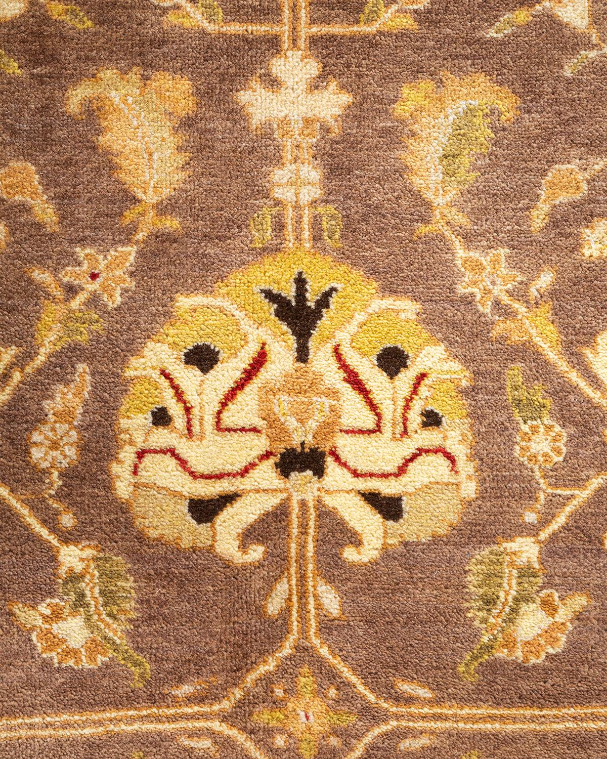 Pakistani One of a Kind Hand Knotted Traditional Oriental Mogul Brown Area Rug For Sale