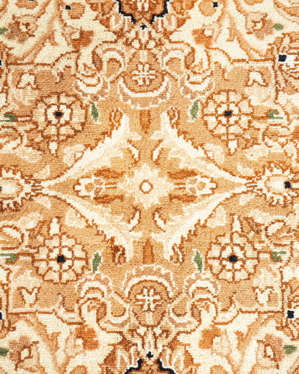 Pakistani One of a Kind Hand Knotted Traditional Oriental Mogul Brown Area Rug For Sale