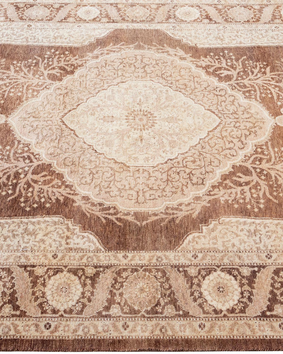One of Kind Hand Knotted Traditional Oriental Mogul Brown Area Rug In New Condition For Sale In Norwalk, CT
