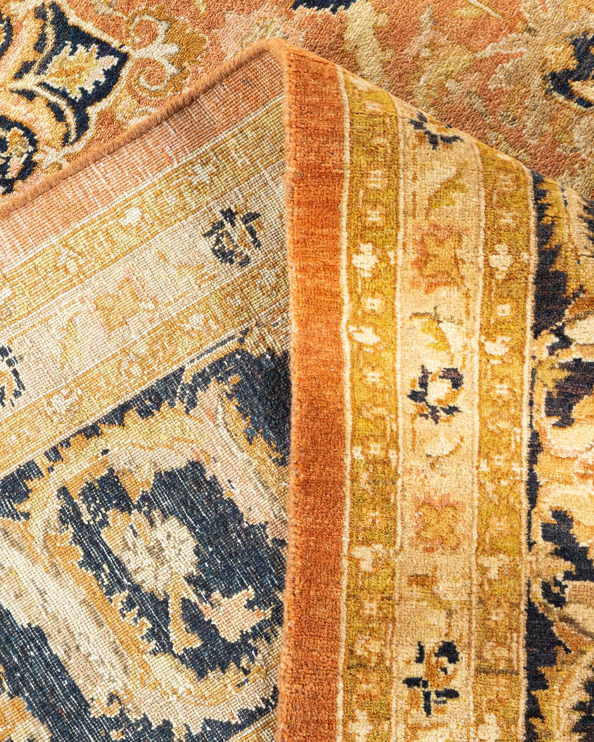 Wool One of a Kind Hand Knotted Traditional Oriental Mogul Brown Area Rug For Sale