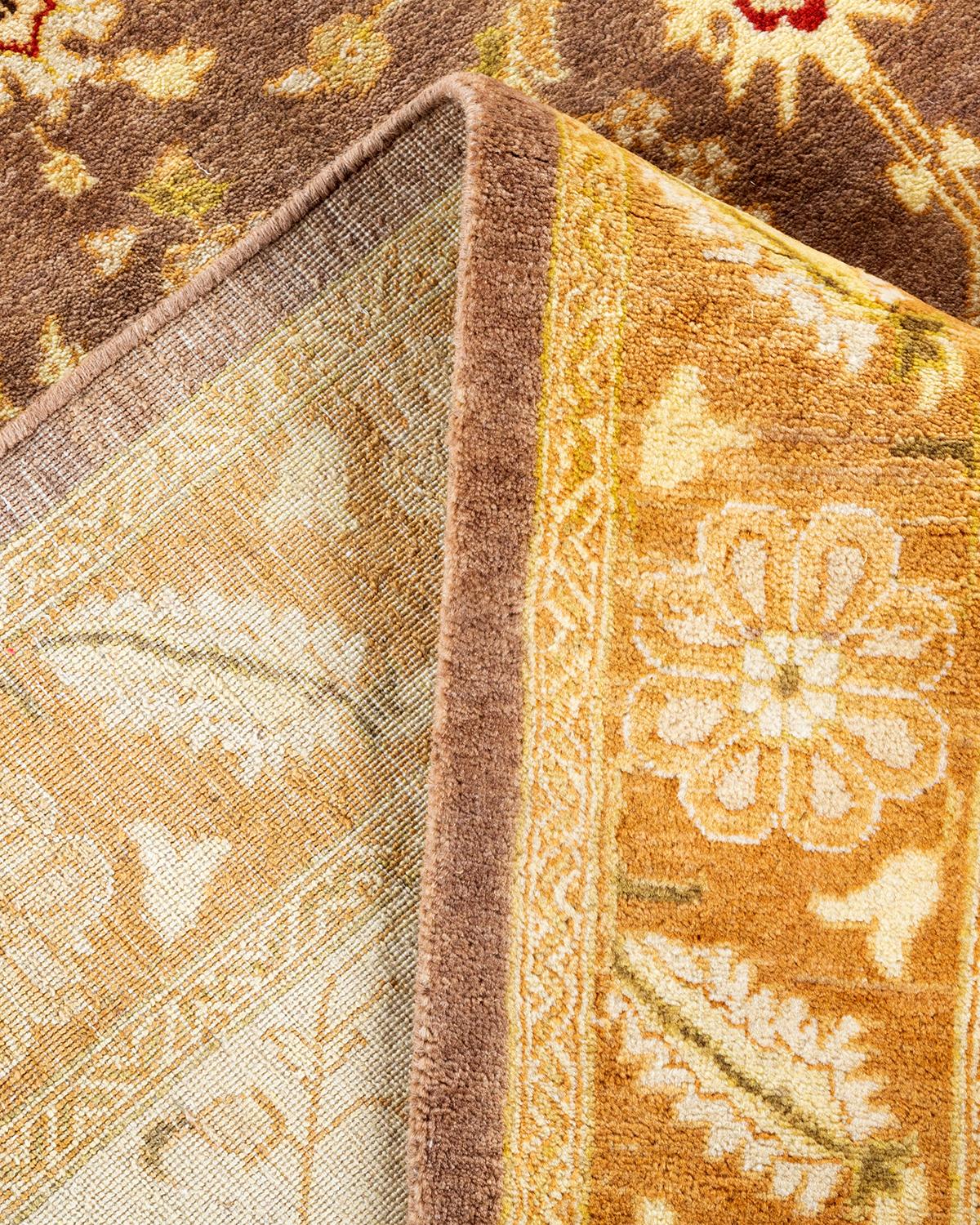 Wool One of a Kind Hand Knotted Traditional Oriental Mogul Brown Area Rug For Sale
