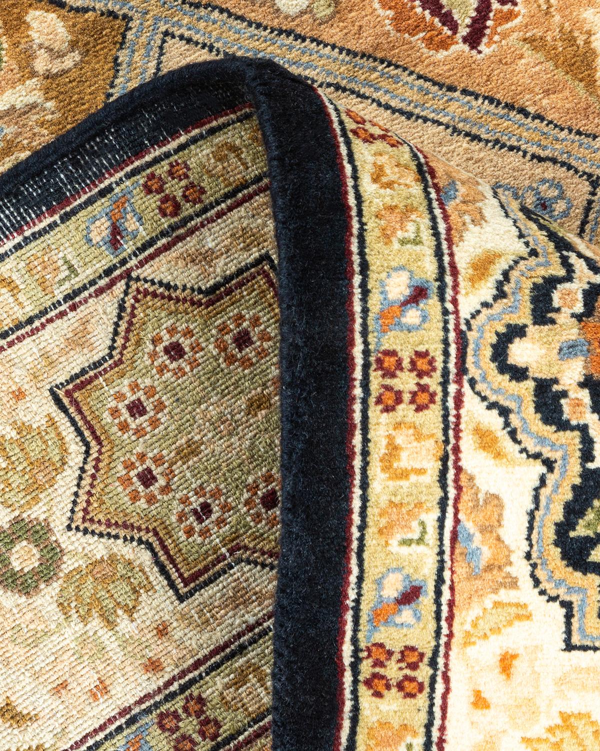 Wool One of a Kind Hand Knotted Traditional Oriental Mogul Brown Area Rug For Sale