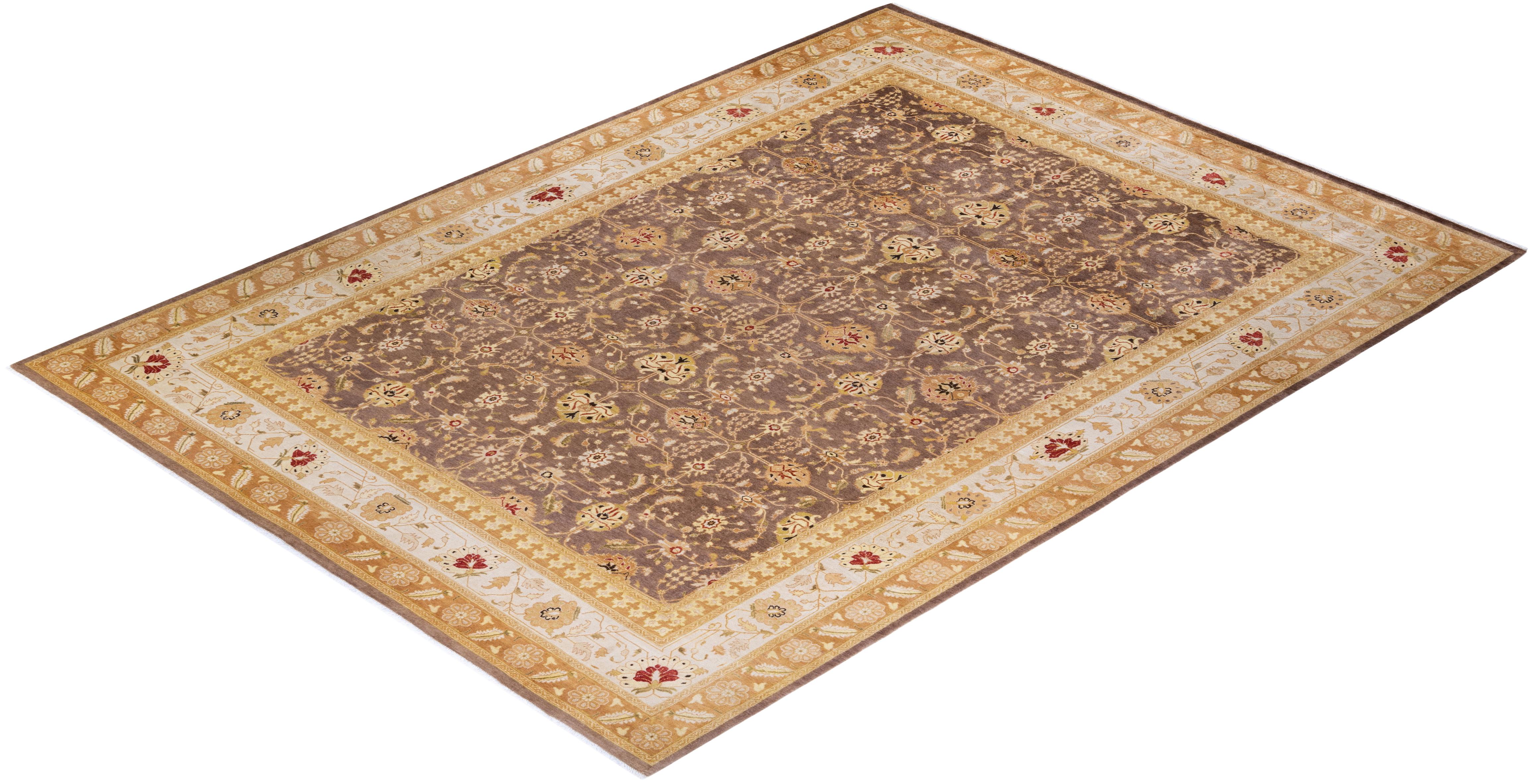 One of a Kind Hand Knotted Traditional Oriental Mogul Brown Area Rug For Sale 2