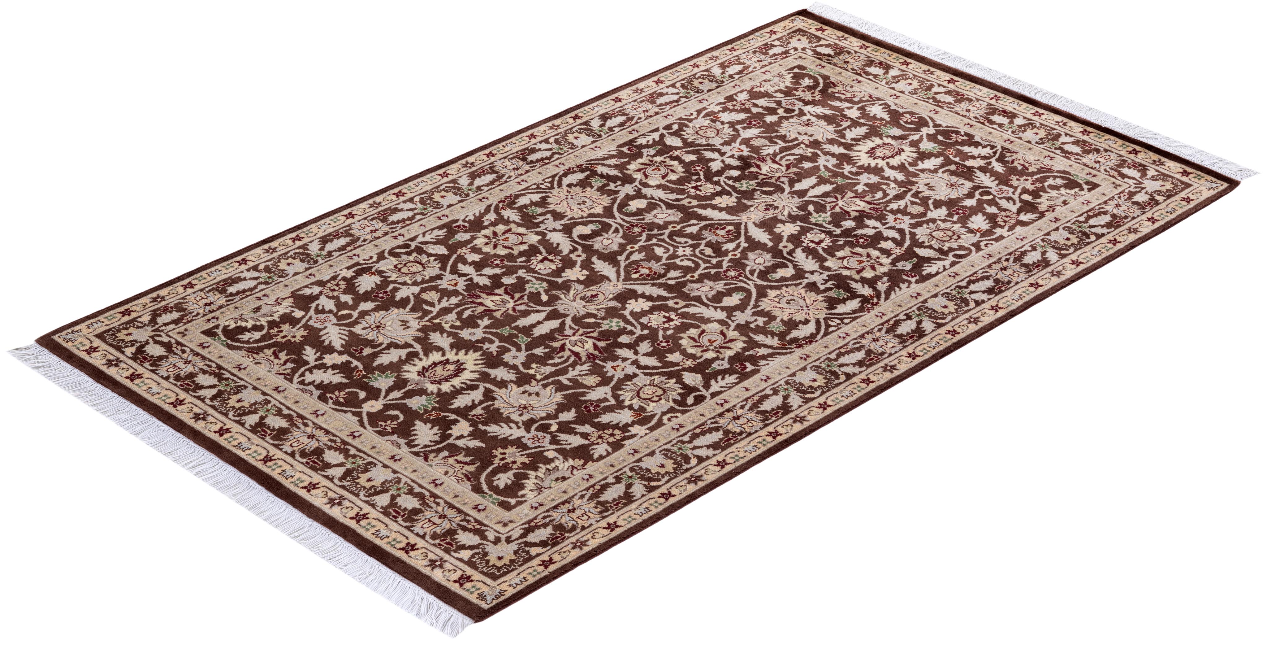 Alfombra Mogul Tradicional Oriental Marrón Anudada a Mano Única en su Género en venta 2
