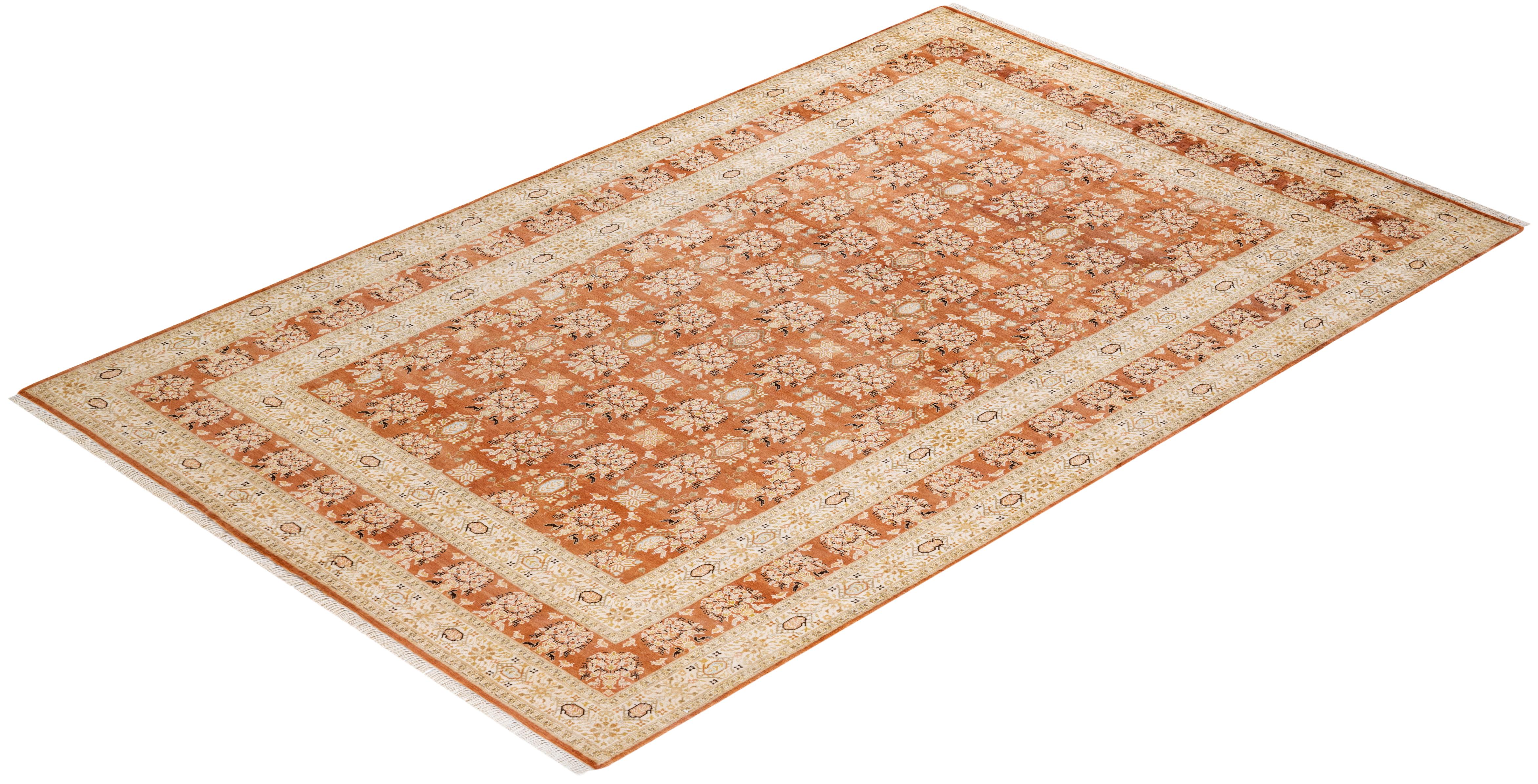 Einzigartiger handgeknpfter traditioneller Orientalischer Mogul-Teppich in Braun im Angebot 2