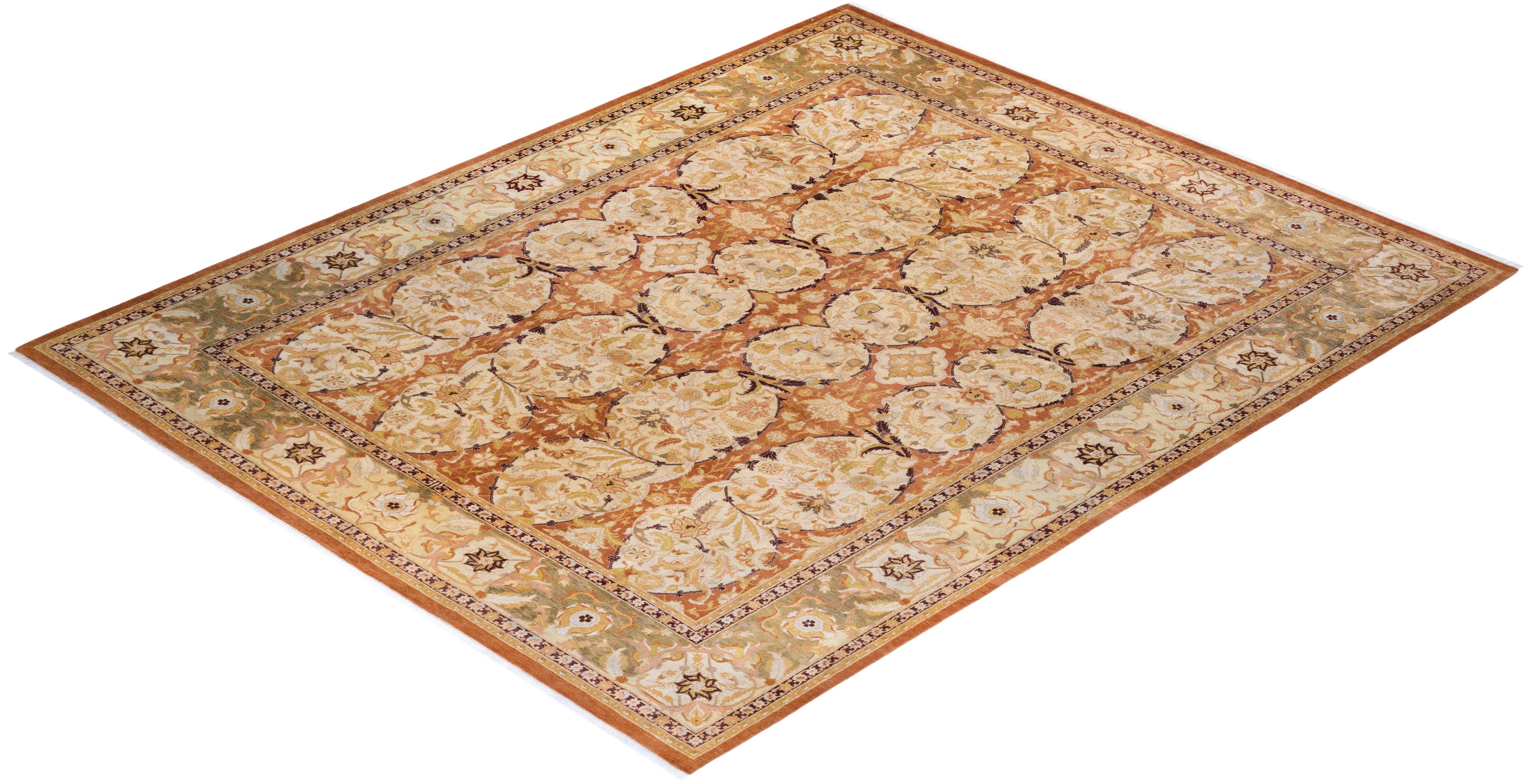 One of a Kind Hand Knotted Traditional Oriental Mogul Brown Area Rug For Sale 2