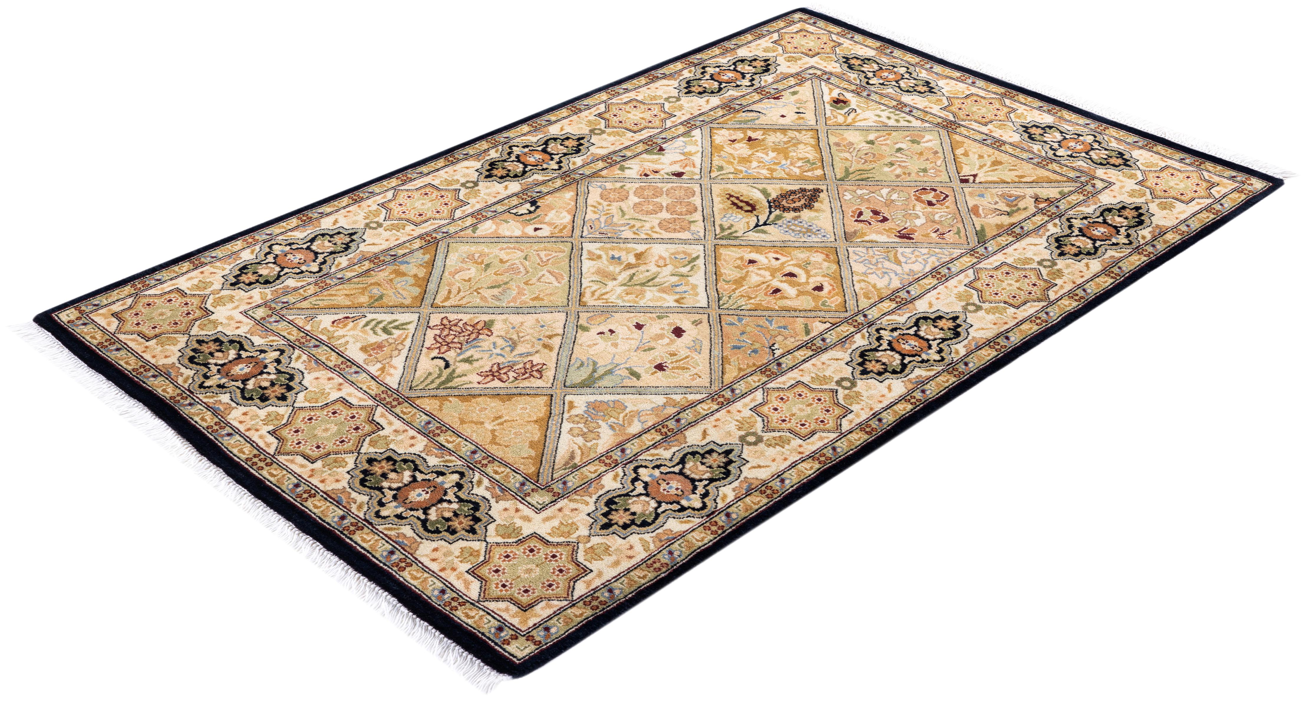 Einzigartiger handgeknpfter traditioneller Orientalischer Mogul-Teppich in Braun im Angebot 2