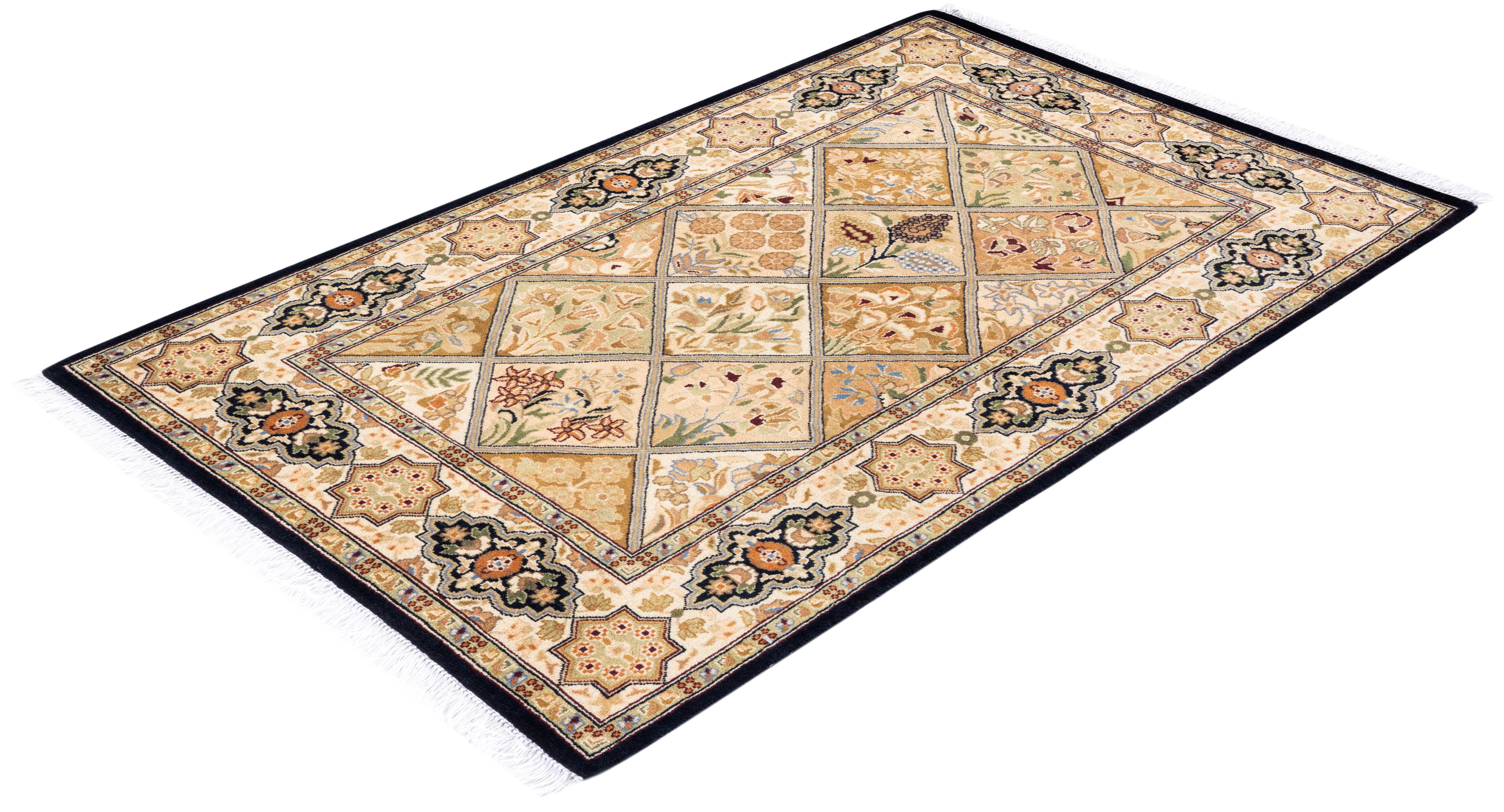 Tapis traditionnel oriental Mogul marron, unique en son genre, nou  la main. en vente 2