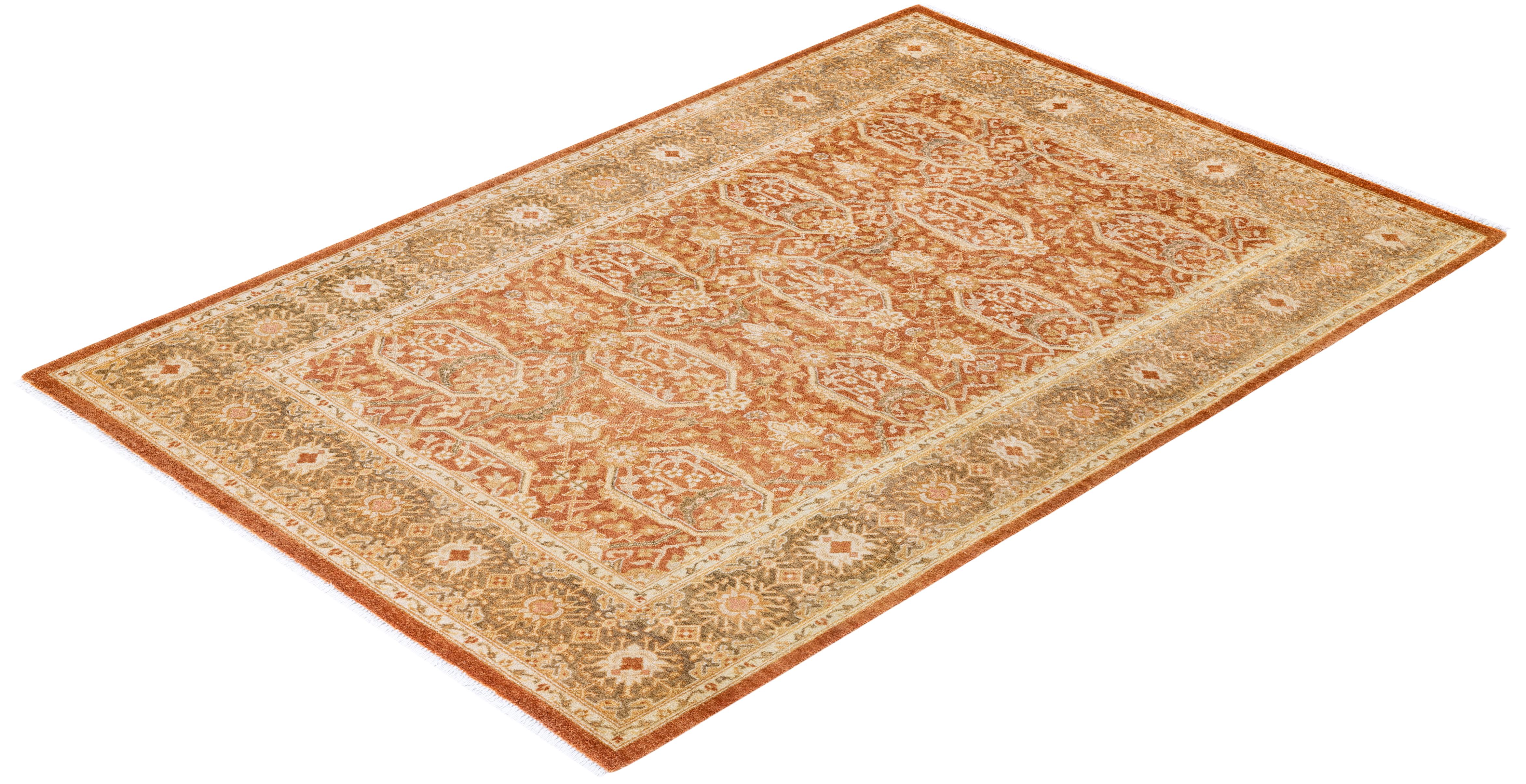 Einzigartiger handgeknüpfter traditioneller orientalischer Mogul-Teppich in Braun im Angebot 2