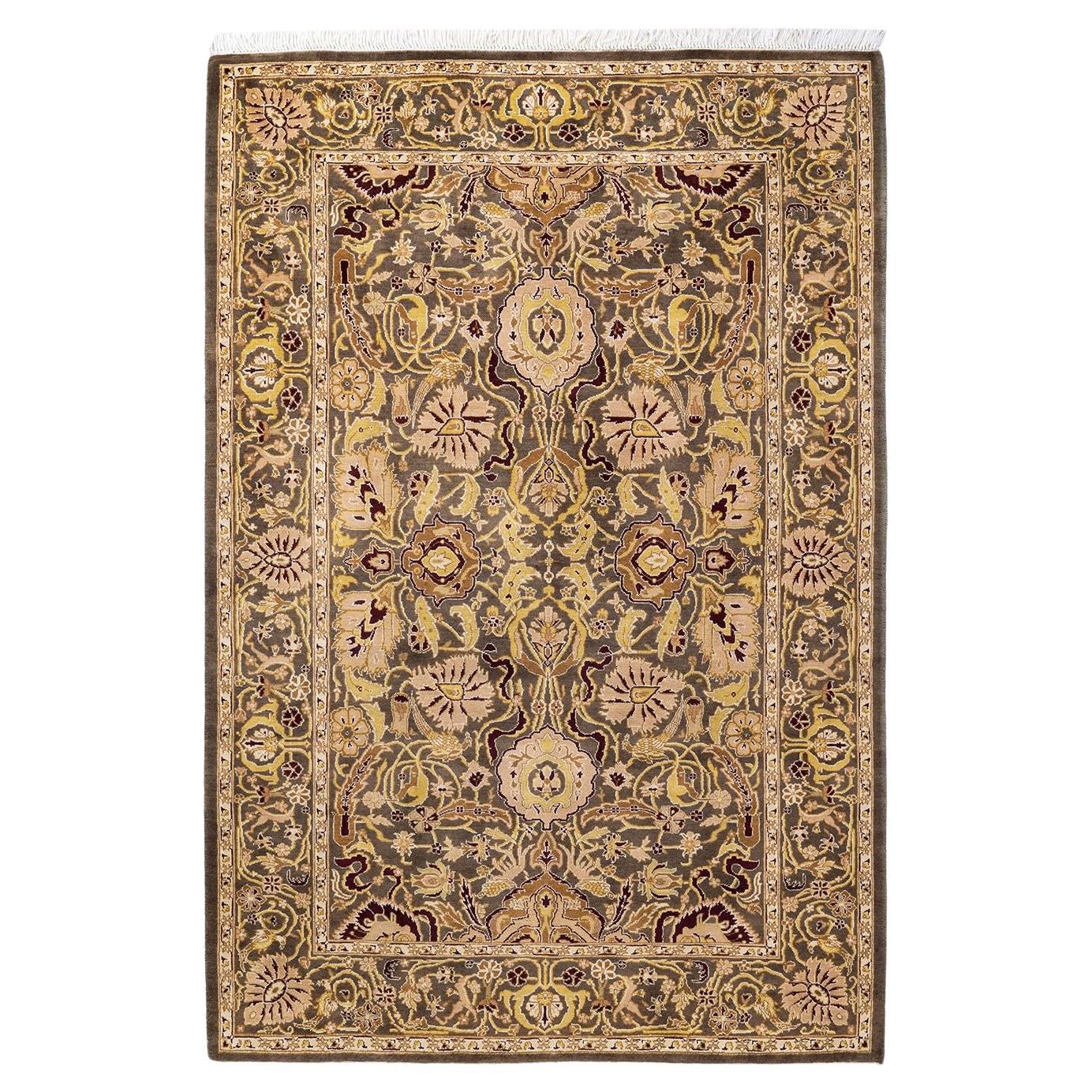 One of a Kind Hand Knotted Traditional Oriental Mogul Brown Area Rug
