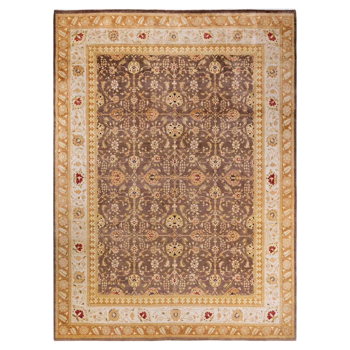 One of a Kind Hand Knotted Traditional Oriental Mogul Brown Area Rug For Sale