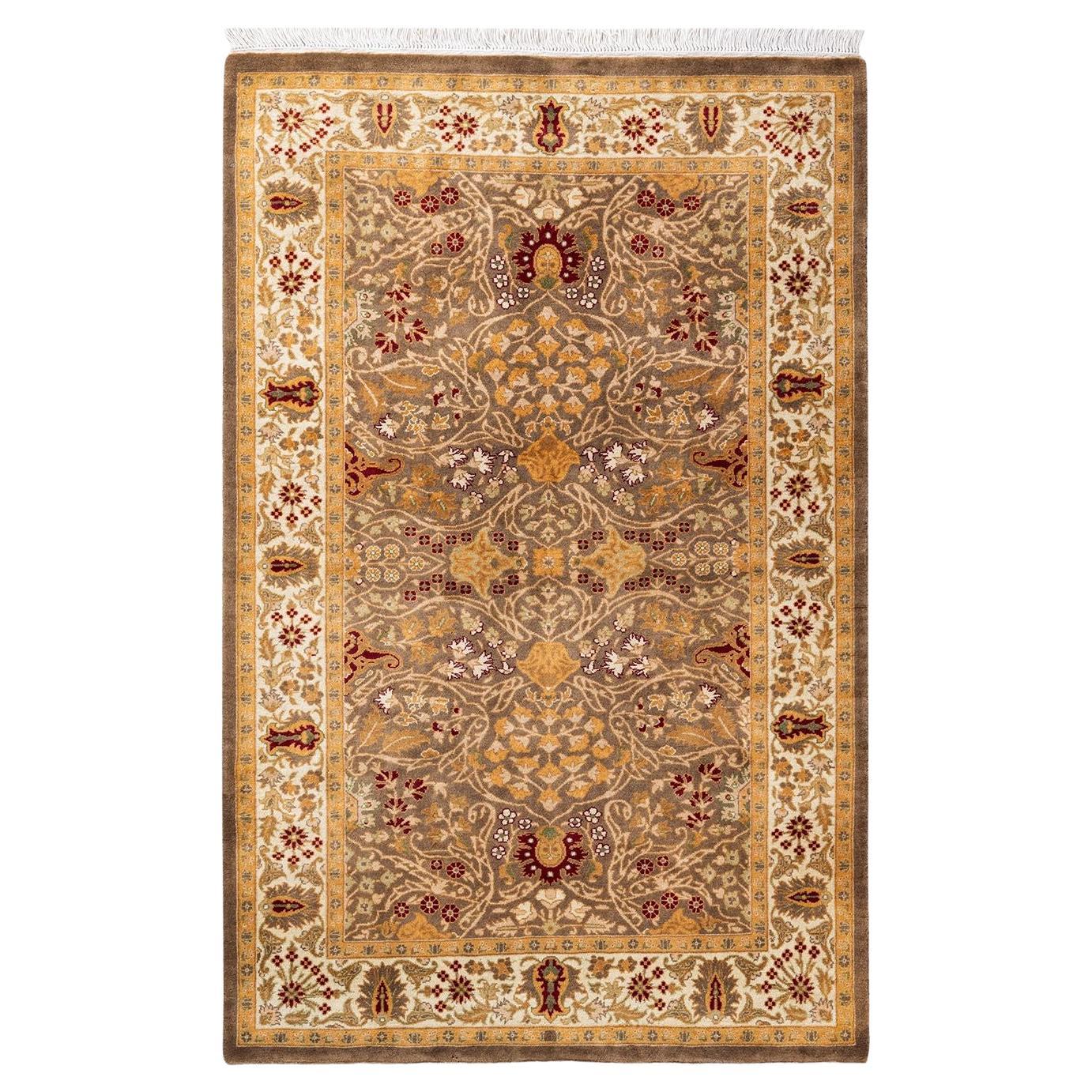 One of a Kind Hand Knotted Traditional Oriental Mogul Brown Area Rug