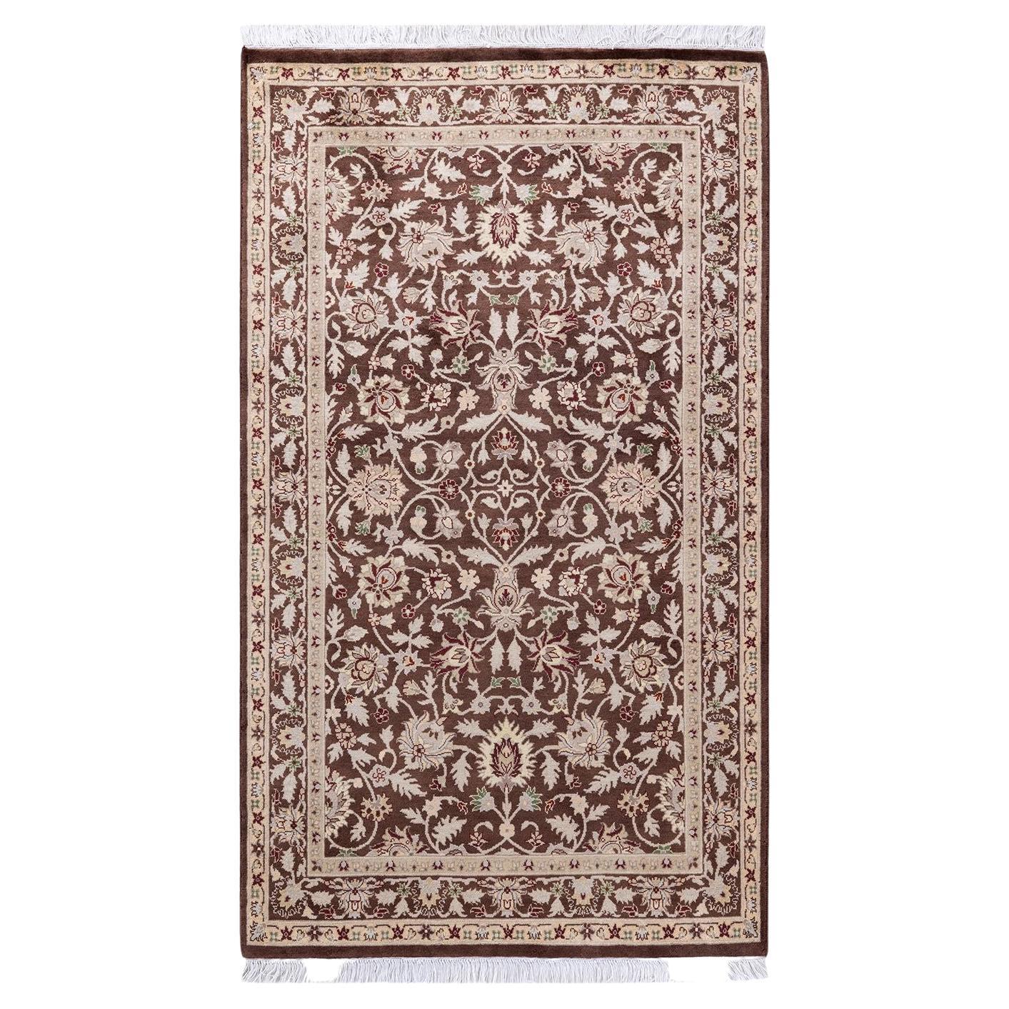 One of a Kind Hand Knotted Traditional Oriental Mogul Brown Area Rug 