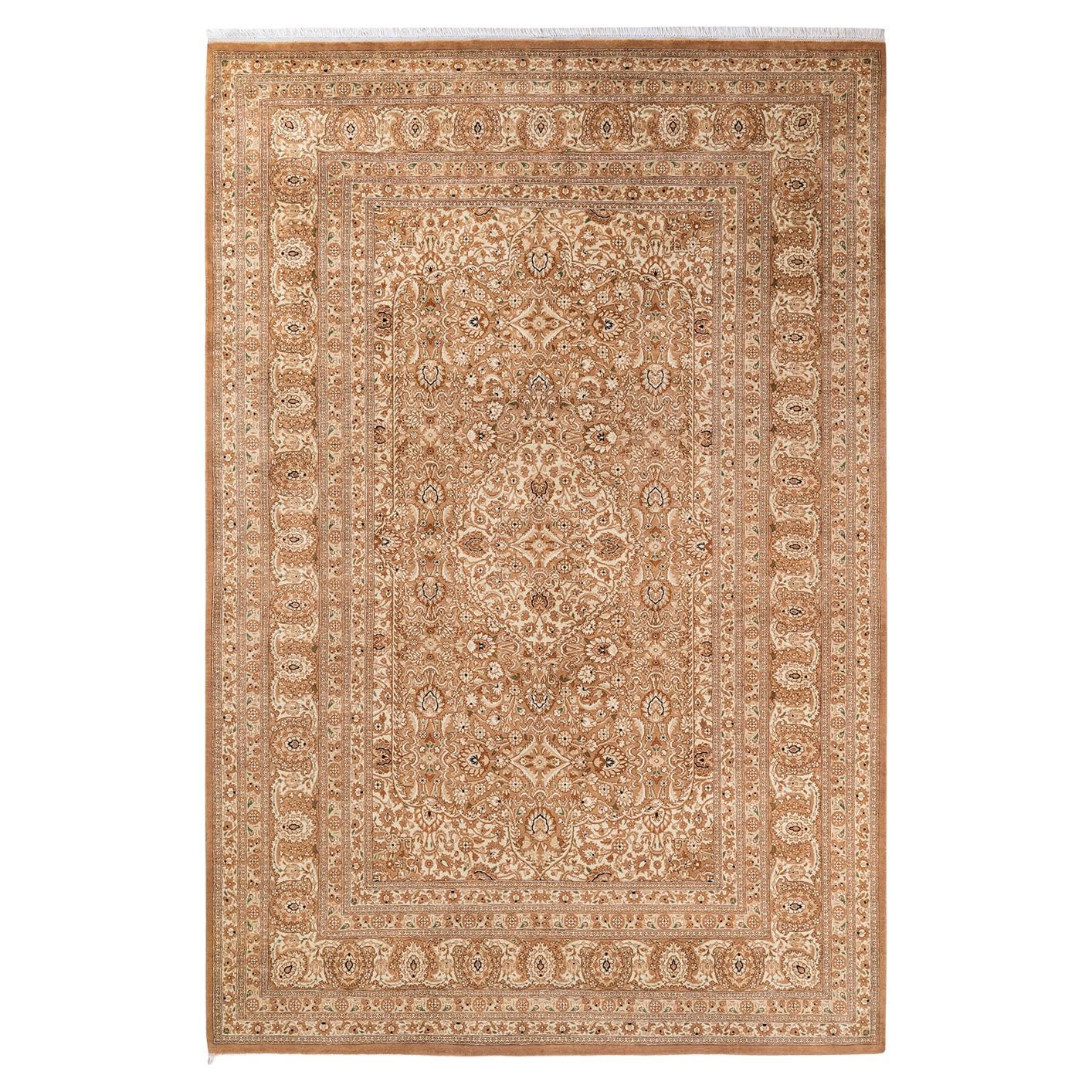 One of a Kind Hand Knotted Traditional Oriental Mogul Brown Area Rug For Sale