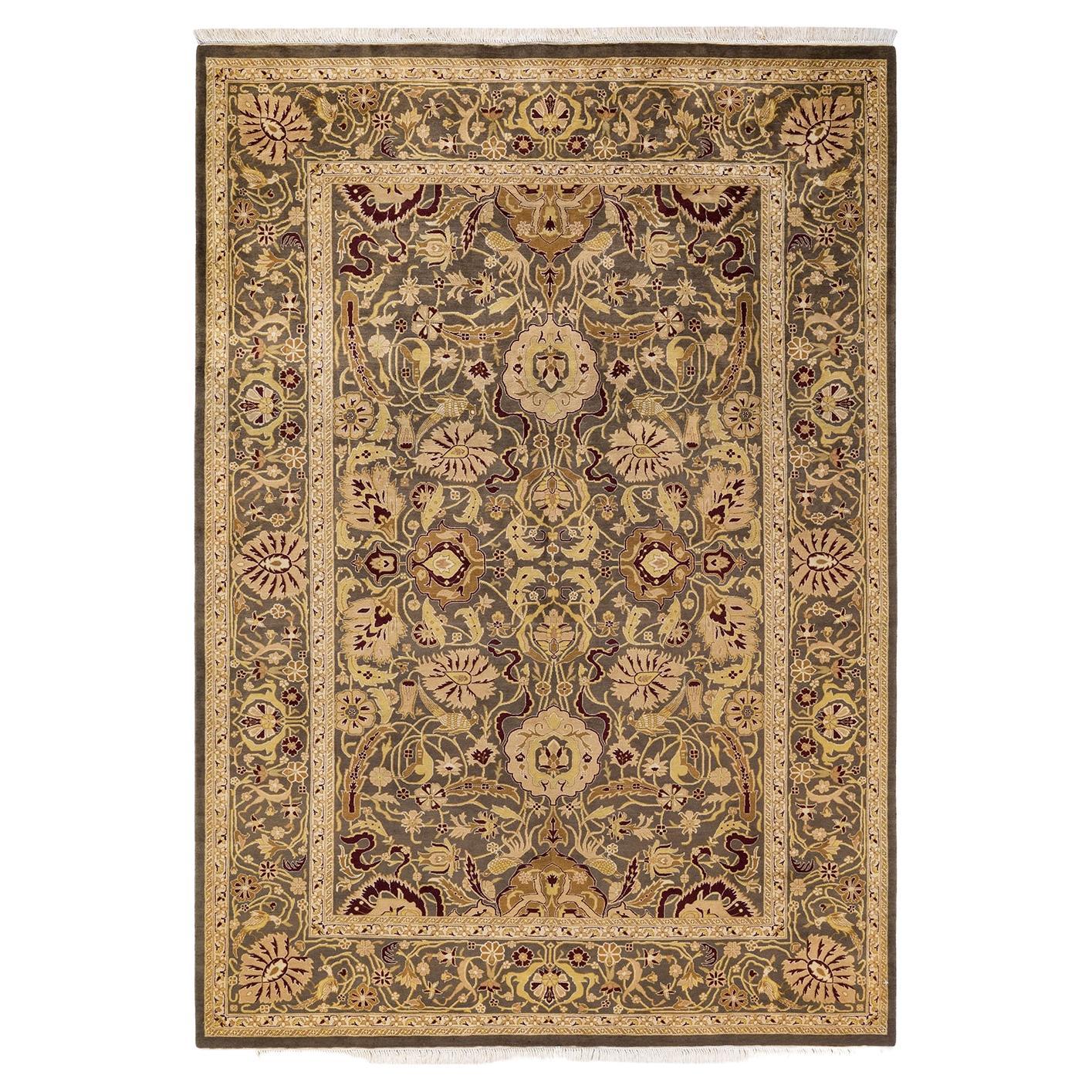 One of a Kind Hand Knotted Traditional Oriental Mogul Brown Area Rug