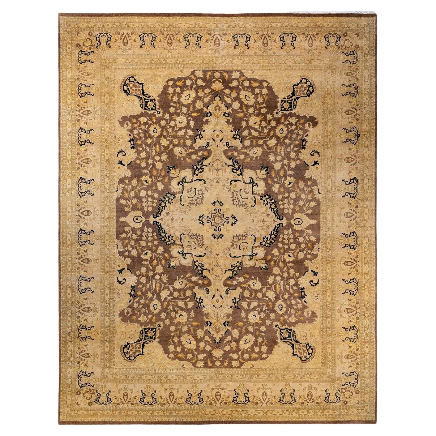 One of a Kind Hand Knotted Traditional Oriental Mogul Brown Area Rug