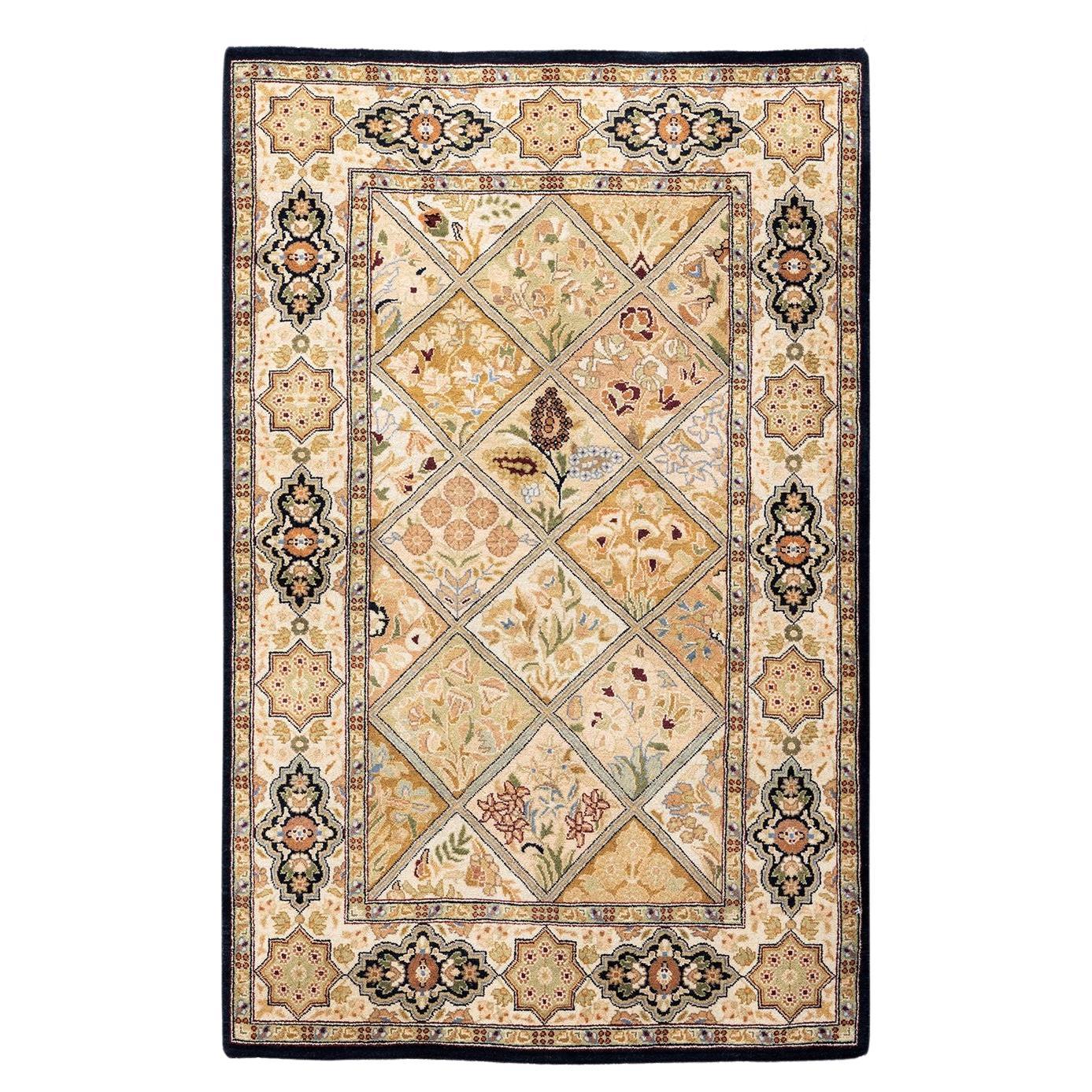 One of a Kind Hand Knotted Traditional Oriental Mogul Brown Area Rug