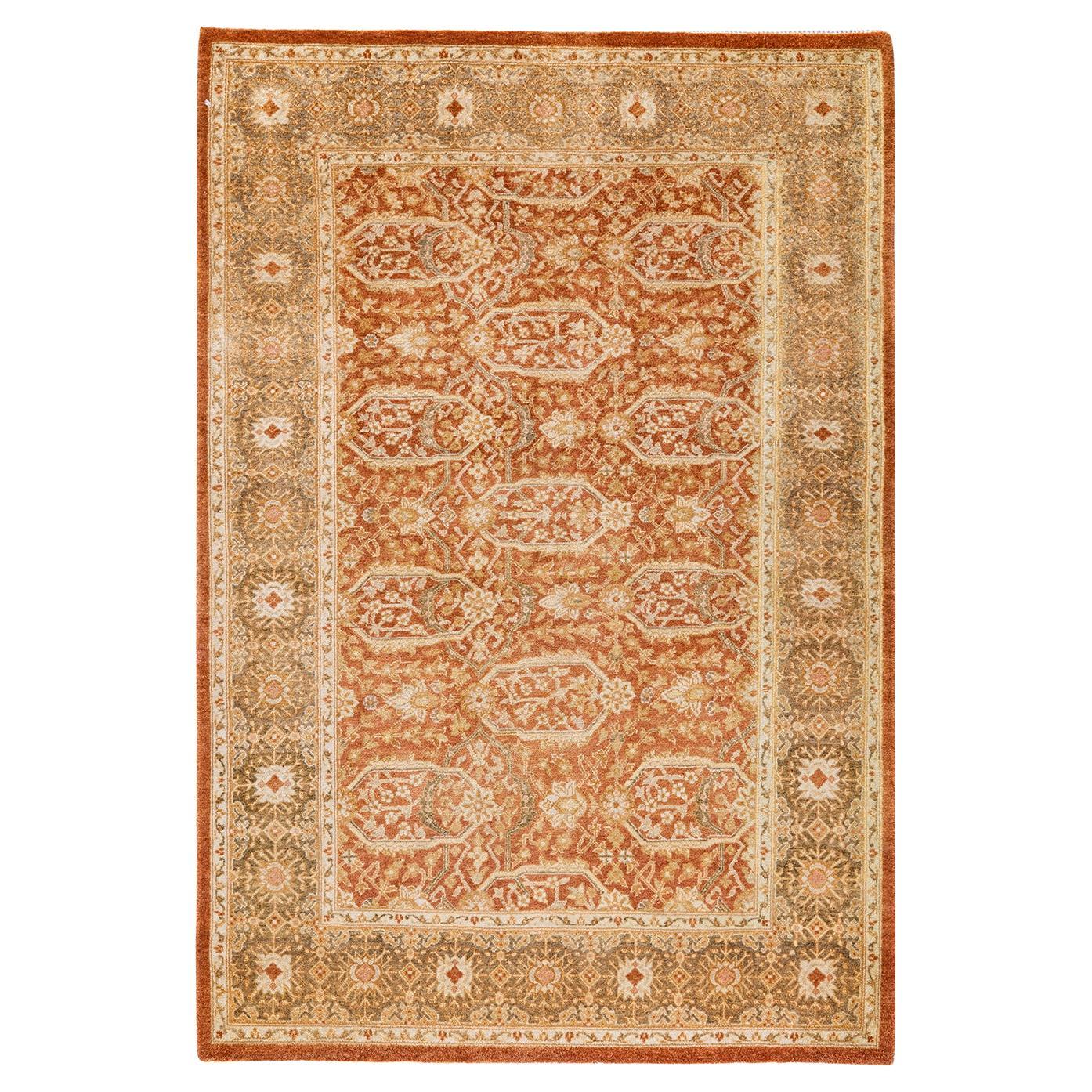 One of a Kind Hand Knotted Traditional Oriental Mogul Brown Area Rug