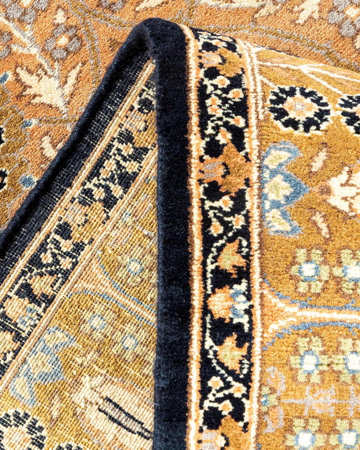 Lana Tappeto tradizionale orientale Mogul Brown Runner, unico nel suo genere, annodato a mano in vendita
