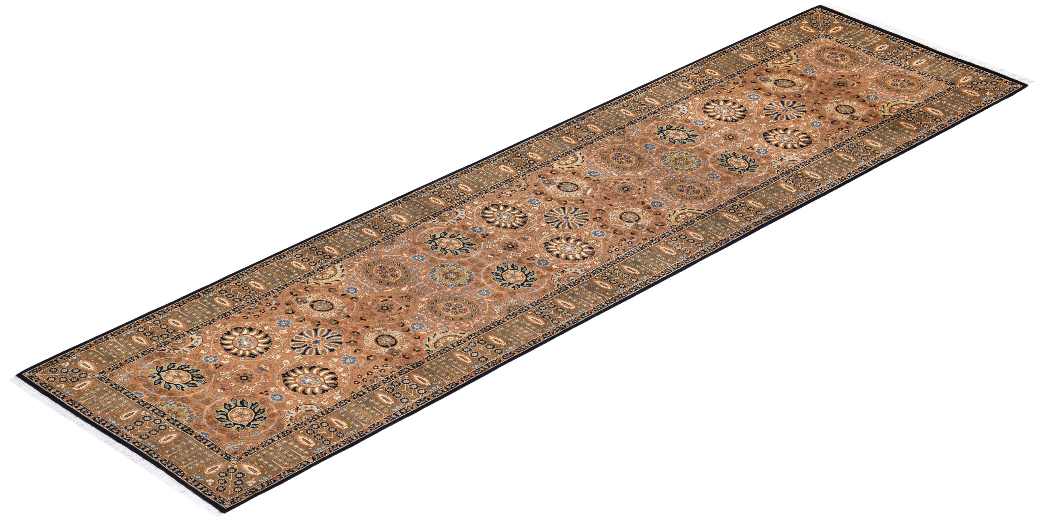 Tappeto tradizionale orientale Mogul Brown Runner, unico nel suo genere, annodato a mano in vendita 2