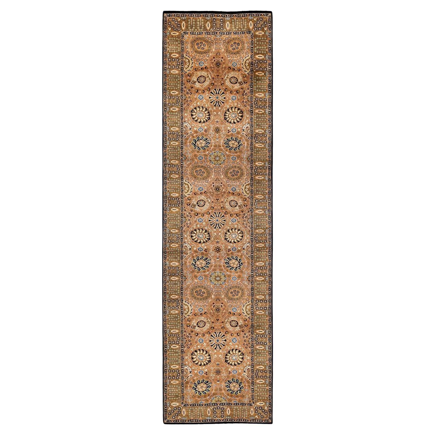 Unique en son genre, le tapis oriental traditionnel nou  la main Mogul Brown Runner Area Rug