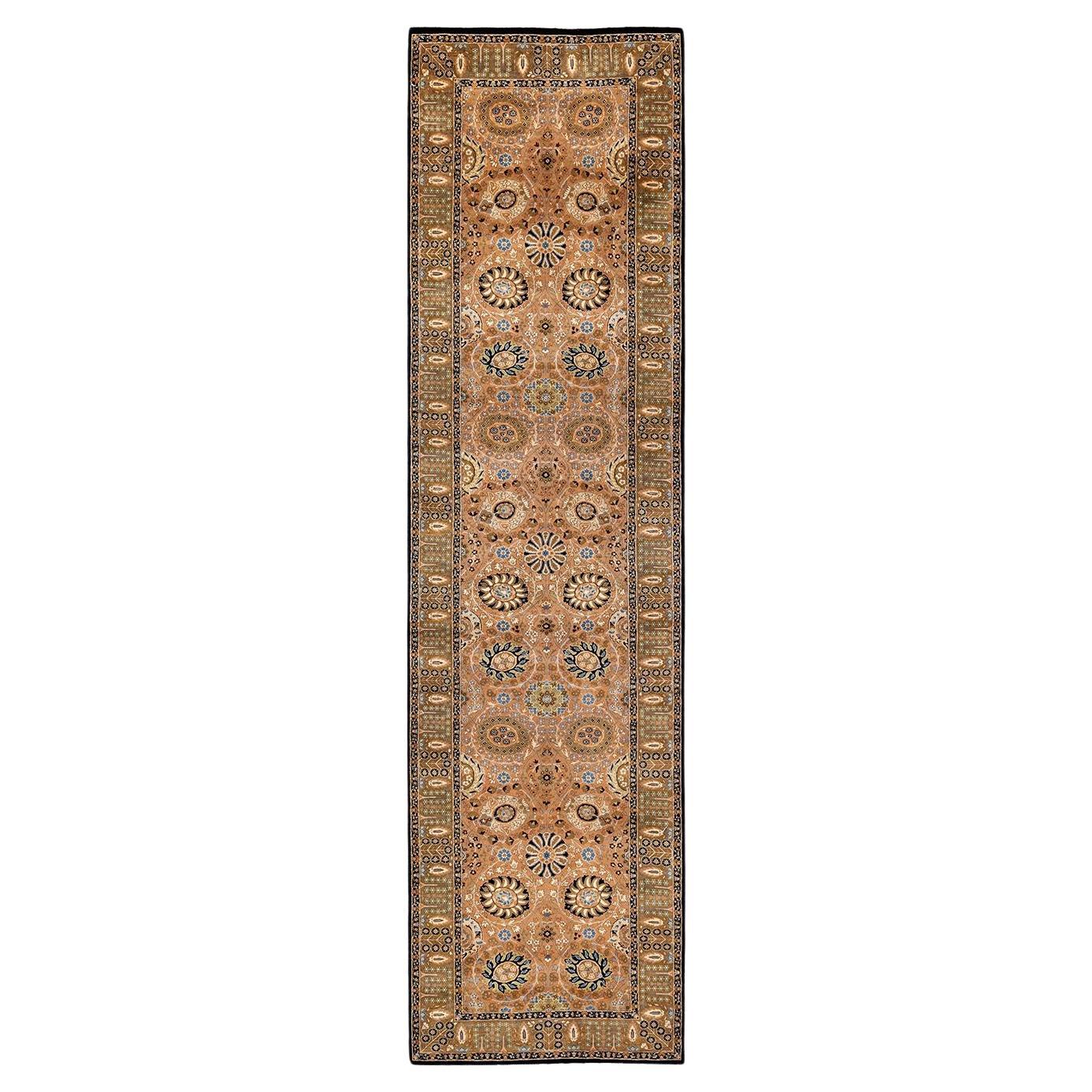 One of a Kind Hand Knotted Traditional Oriental Mogul Brown Runner Area Rug